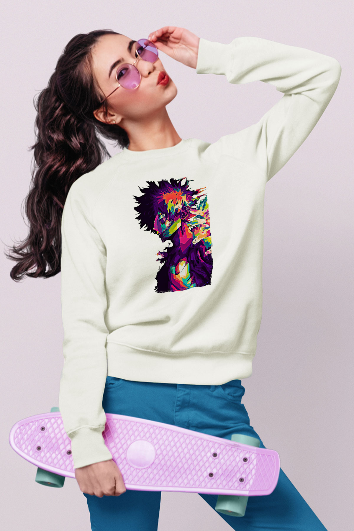 Dabi Baskılı Beyaz Unisex Sweatshirt