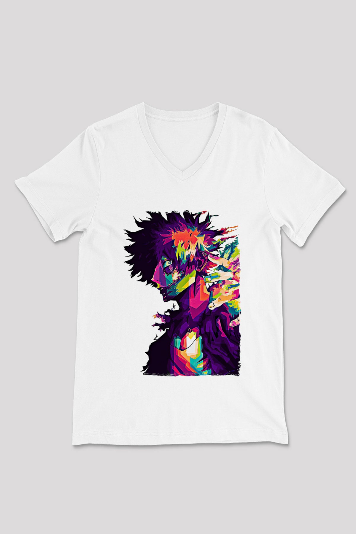 Dabi Baskılı Beyaz Unisex V Yaka Tişört - Tshirt