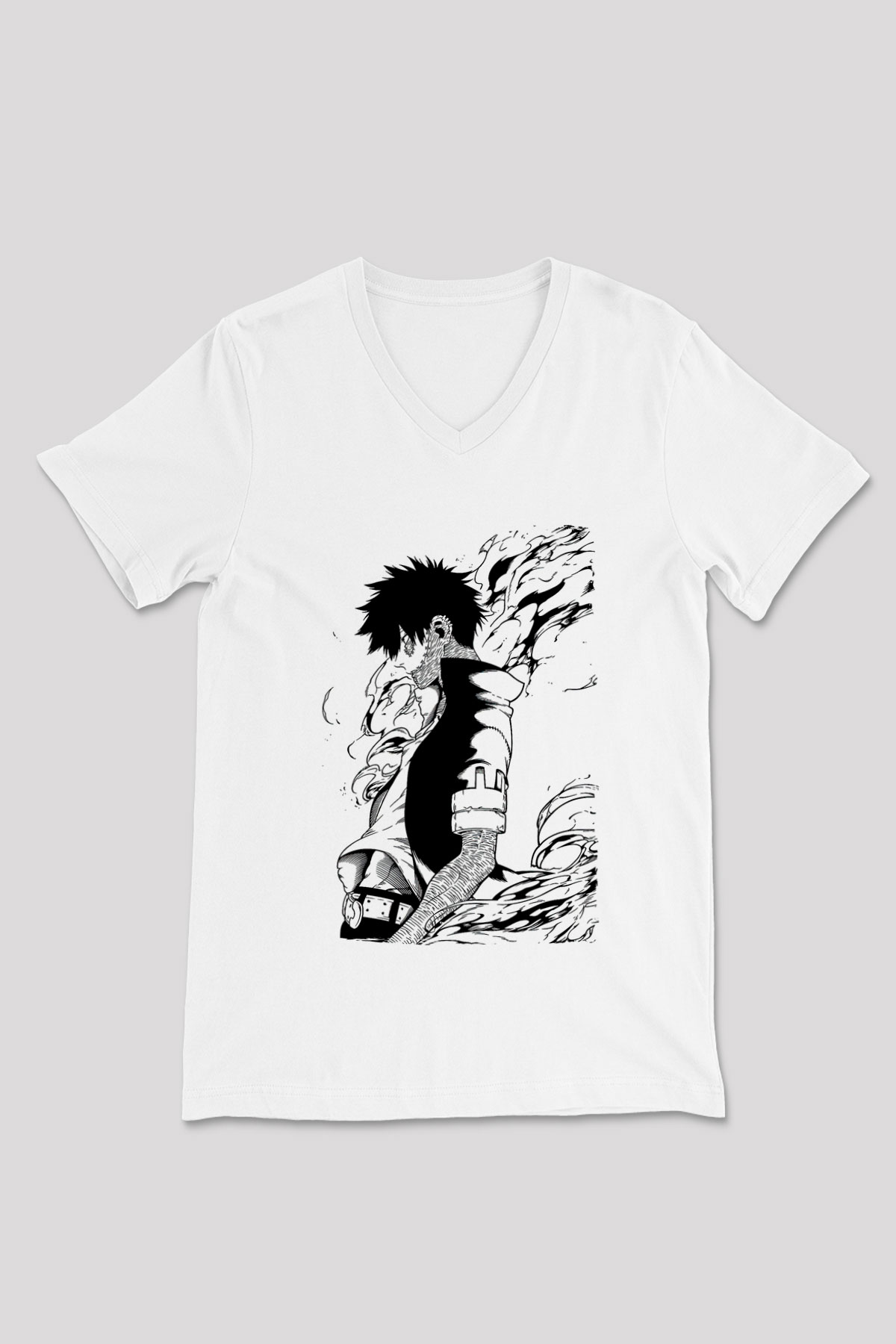Dabi Baskılı Beyaz Unisex V Yaka Tişört - Tshirt