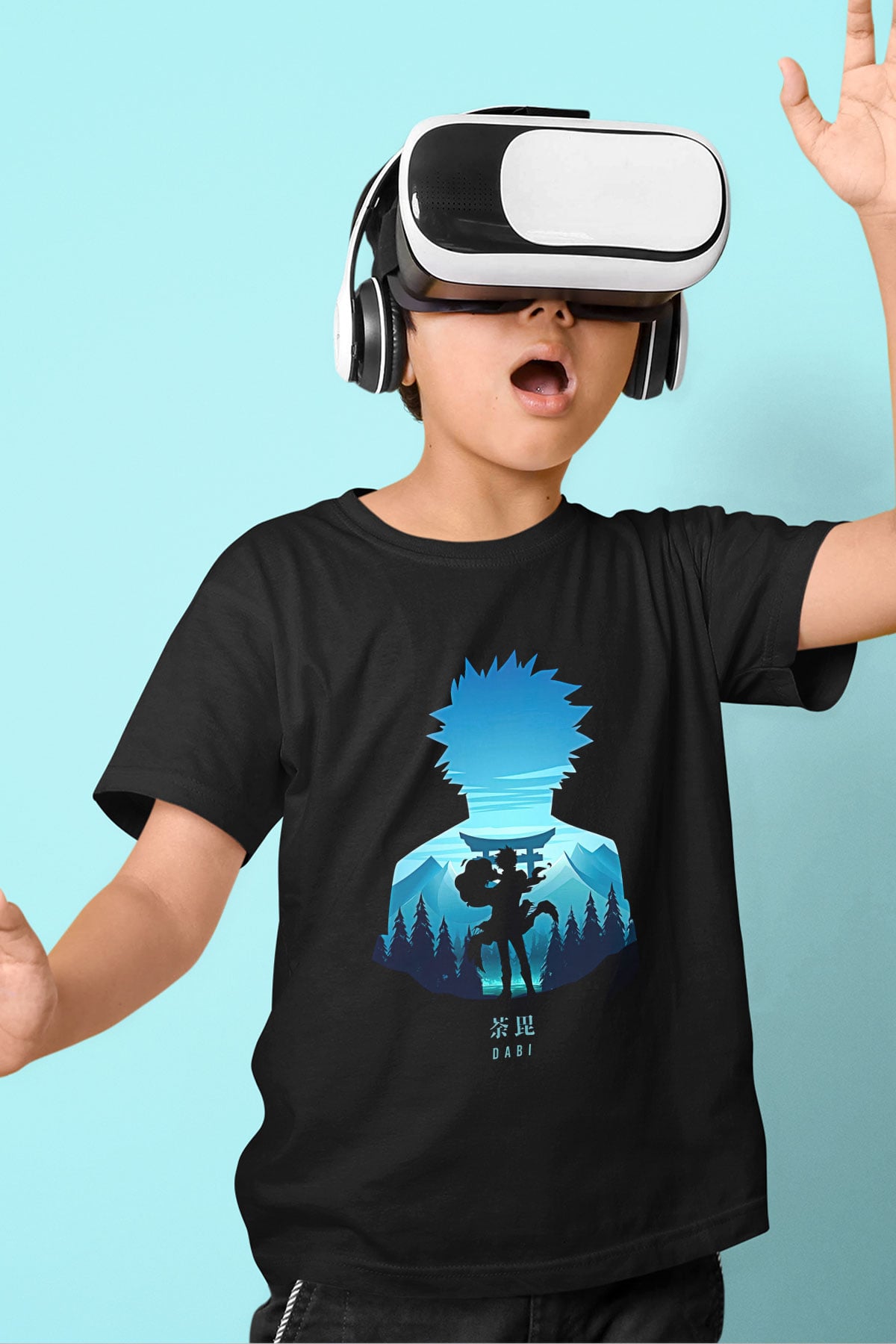 Dabi Baskılı Unisex Siyah Çocuk Tişört - Tshirt