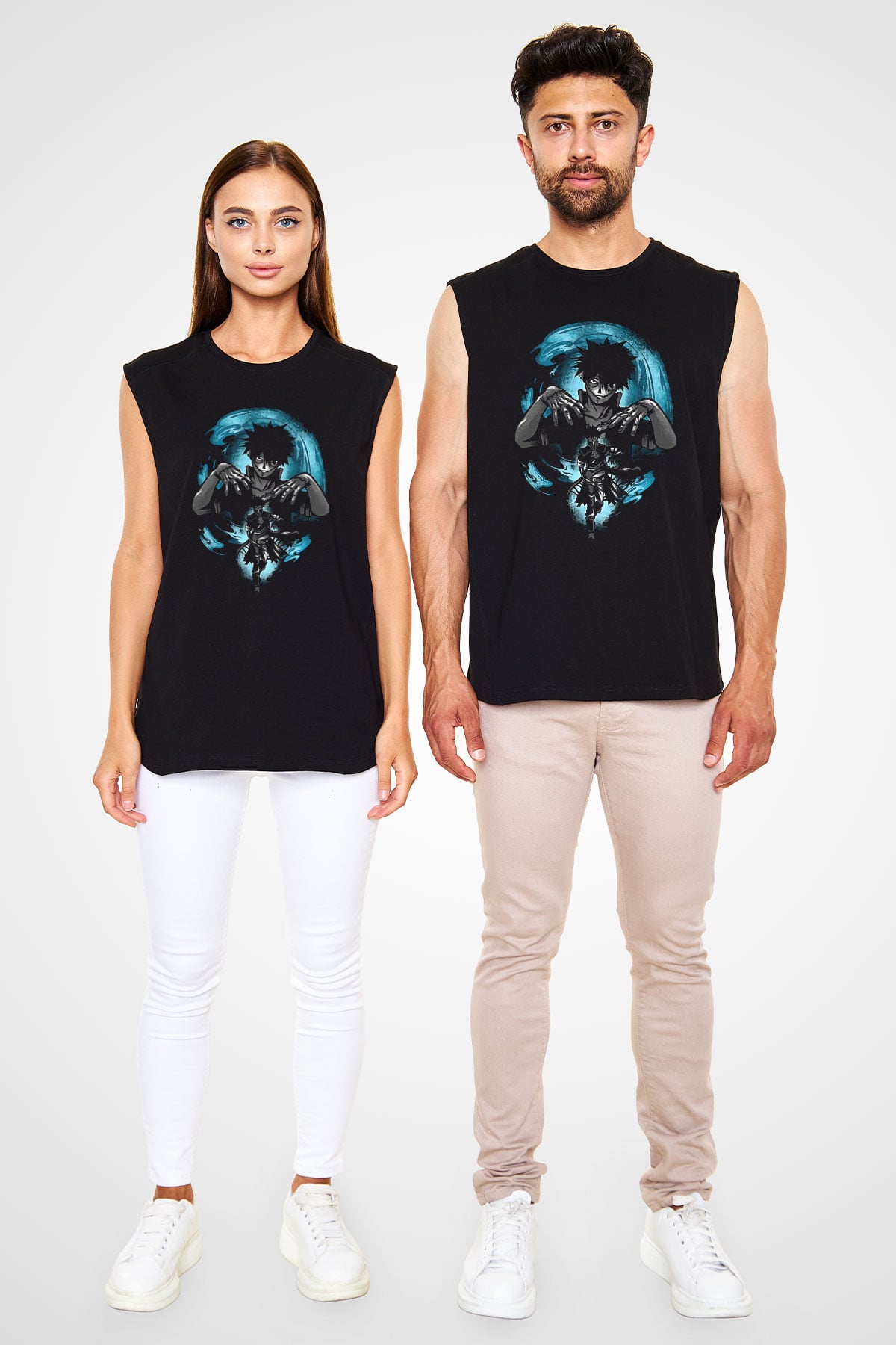 Dabi Baskılı Unisex Siyah Kolsuz Tişört - Tshirt