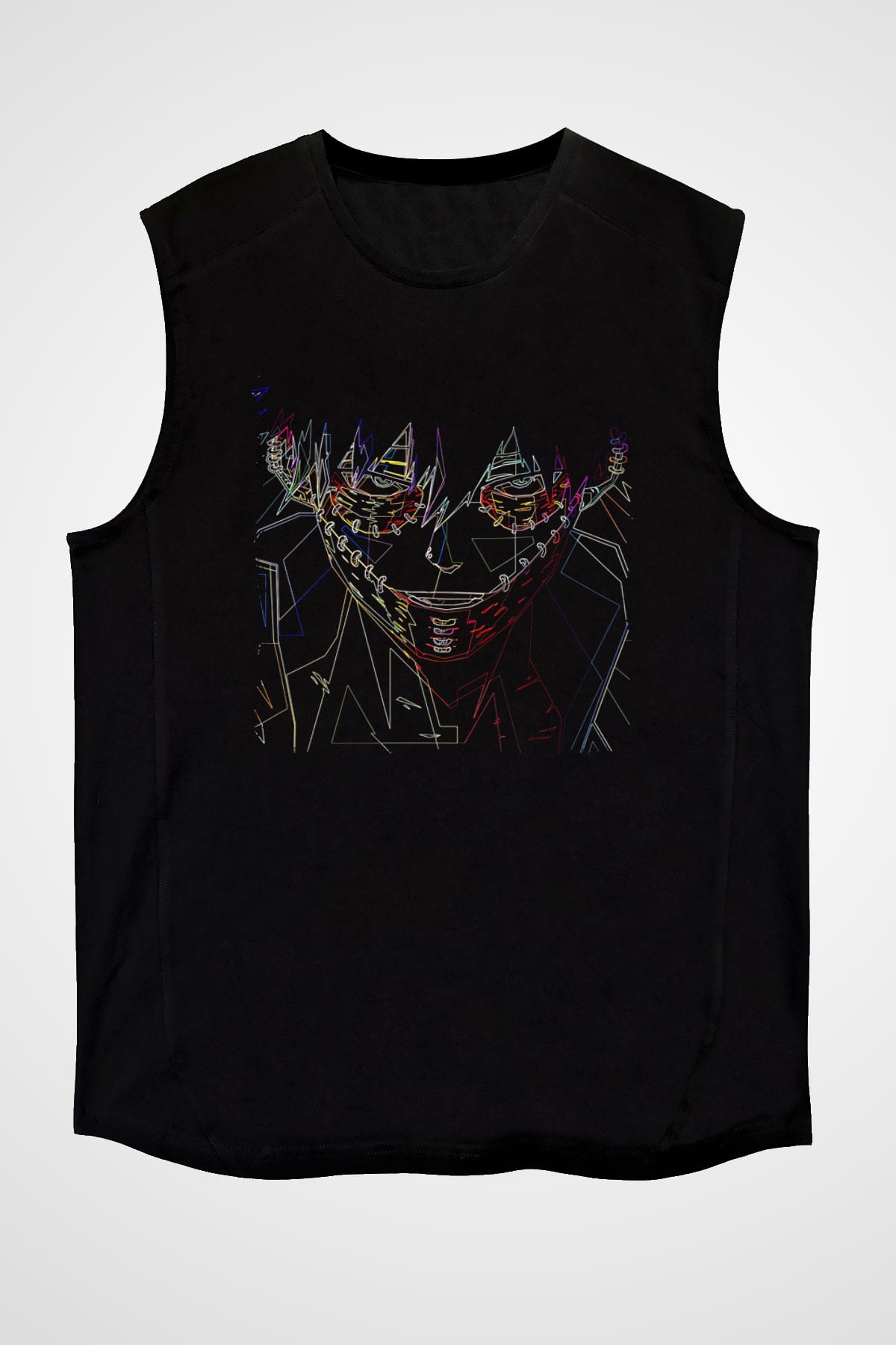 Dabi Baskılı Unisex Siyah Kolsuz Tişört - Tshirt