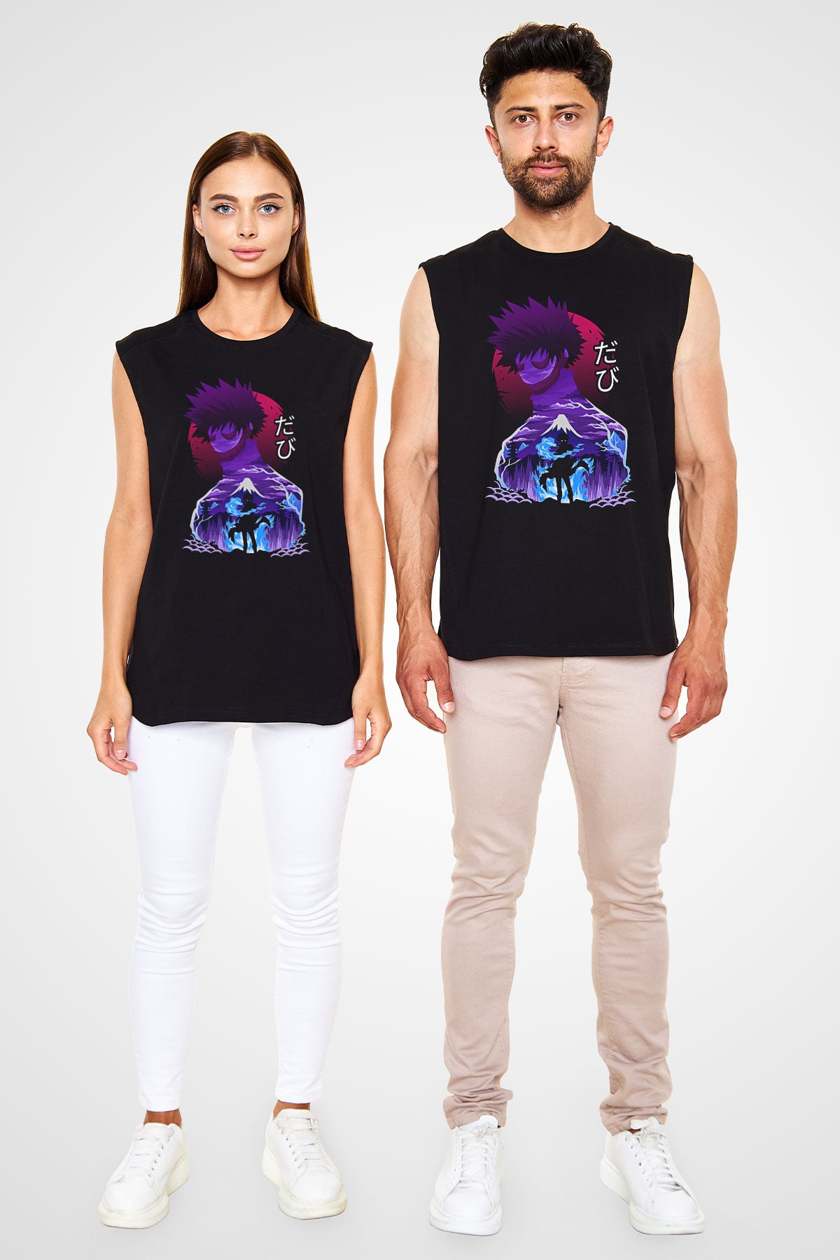 Dabi Baskılı Unisex Siyah Kolsuz Tişört - Tshirt