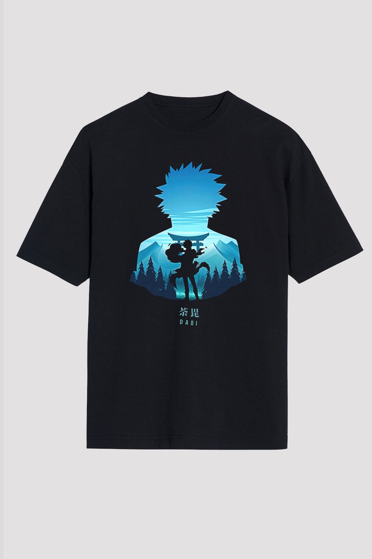 Dabi Baskılı Unisex Siyah Oversize Tişört - Tshirt
