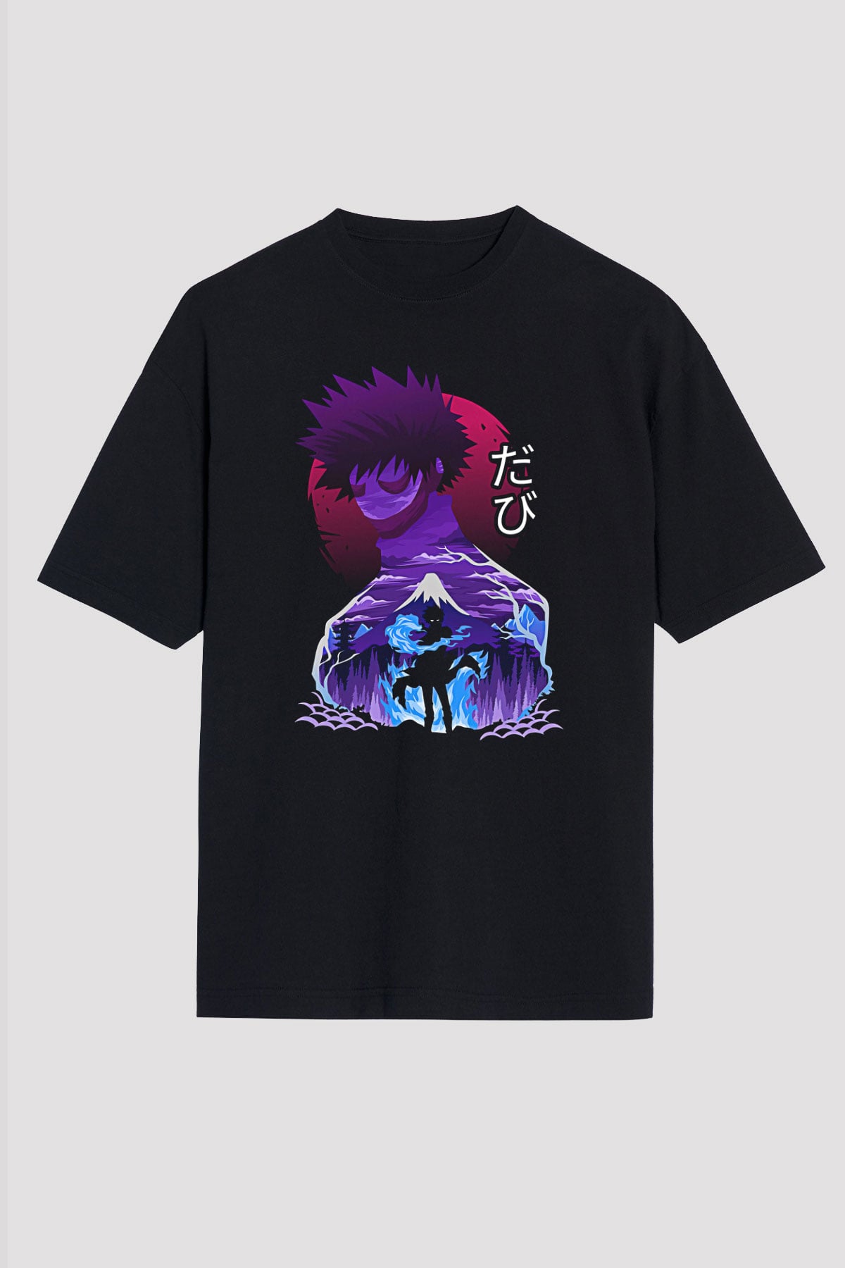 Dabi Baskılı Unisex Siyah Oversize Tişört - Tshirt