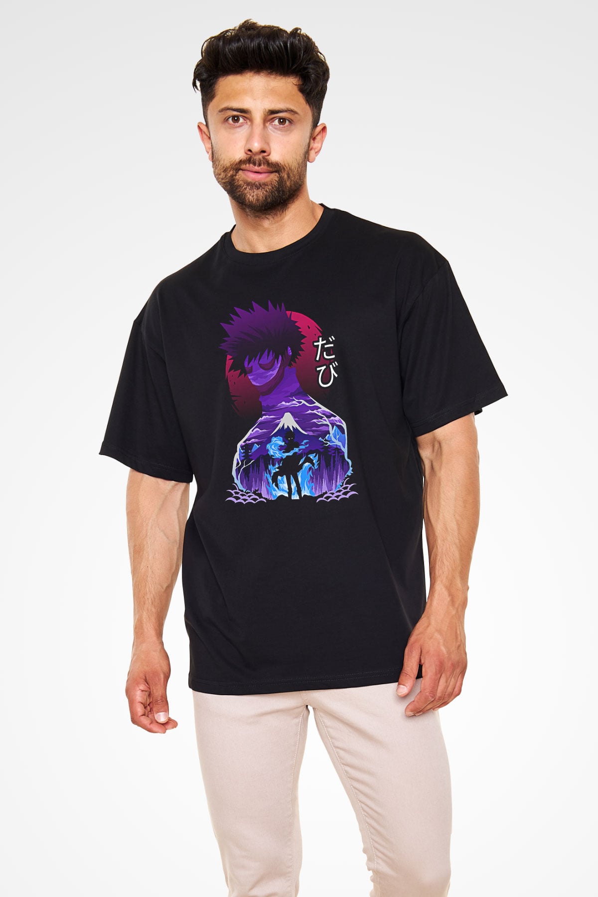 Dabi Baskılı Unisex Siyah Oversize Tişört - Tshirt