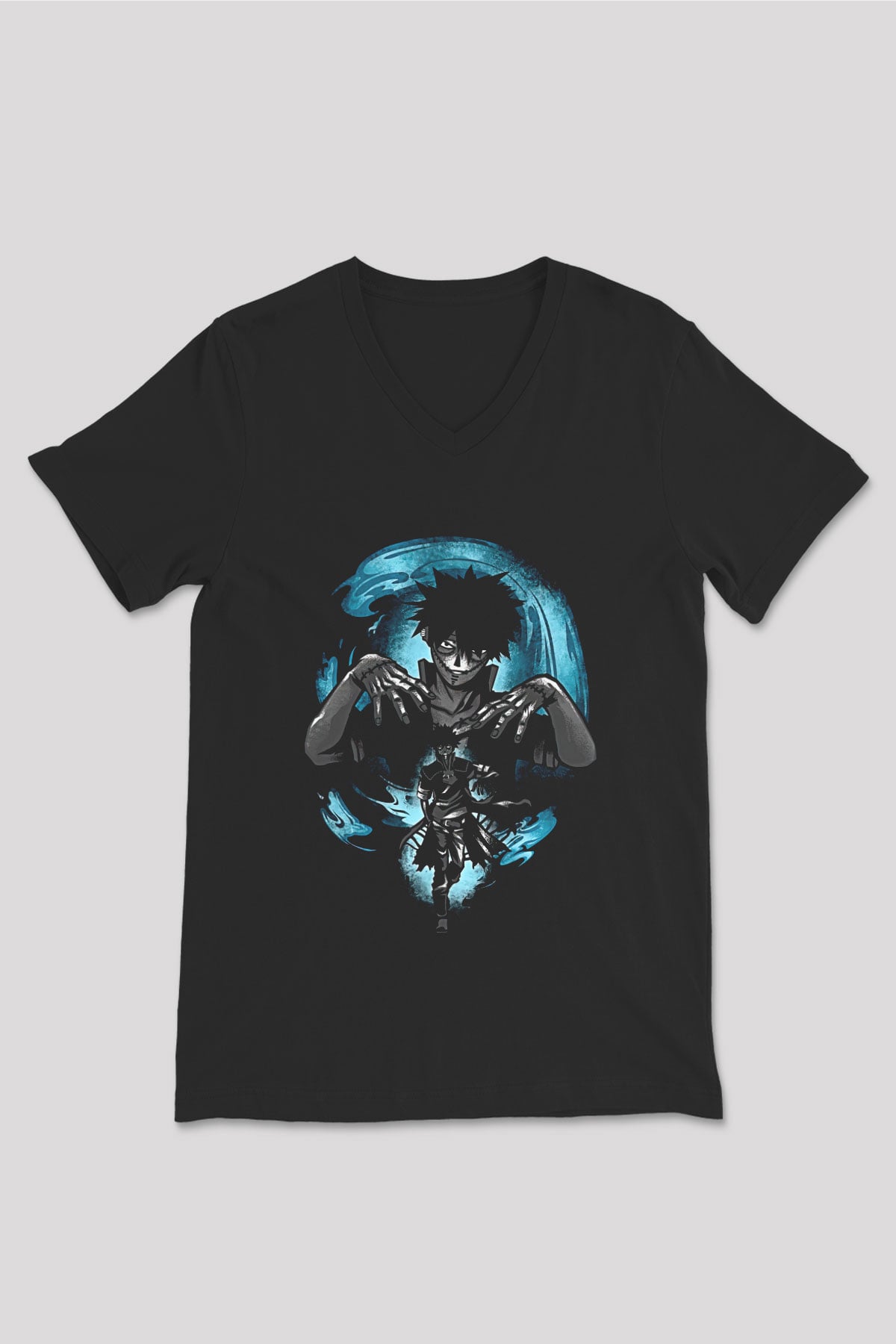 Dabi Baskılı Unisex Siyah V Yaka Tişört - Tshirt