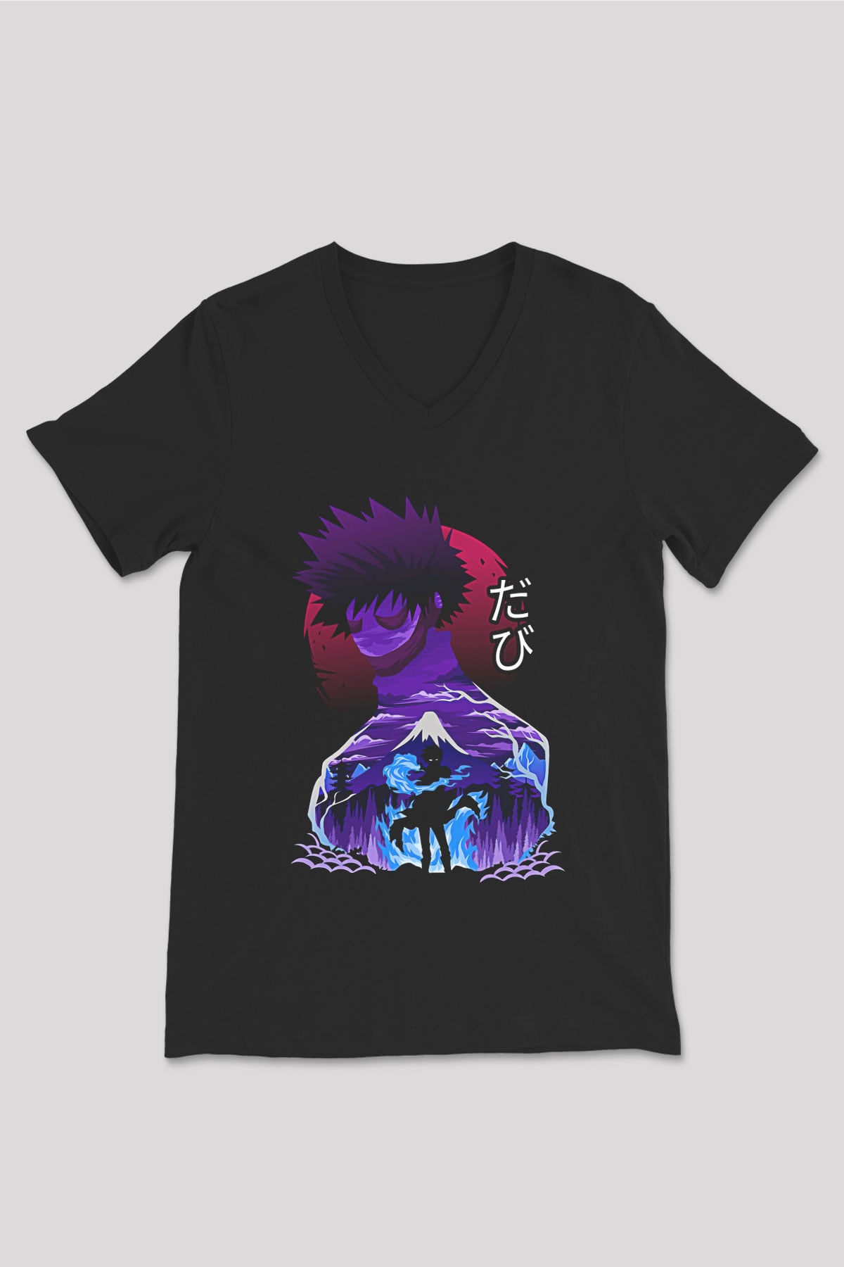 Dabi Baskılı Unisex Siyah V Yaka Tişört - Tshirt