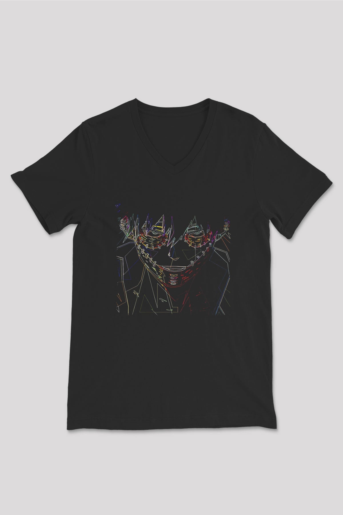 Dabi Baskılı Unisex Siyah V Yaka Tişört - Tshirt
