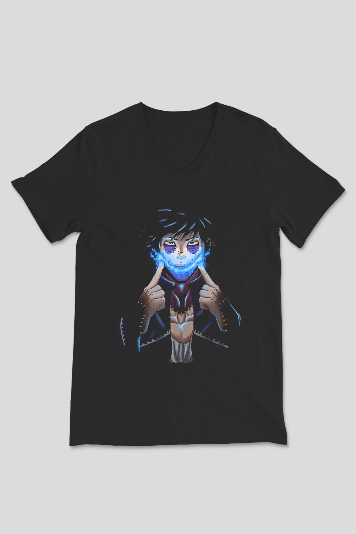 Dabi Baskılı Unisex Siyah V Yaka Tişört - Tshirt