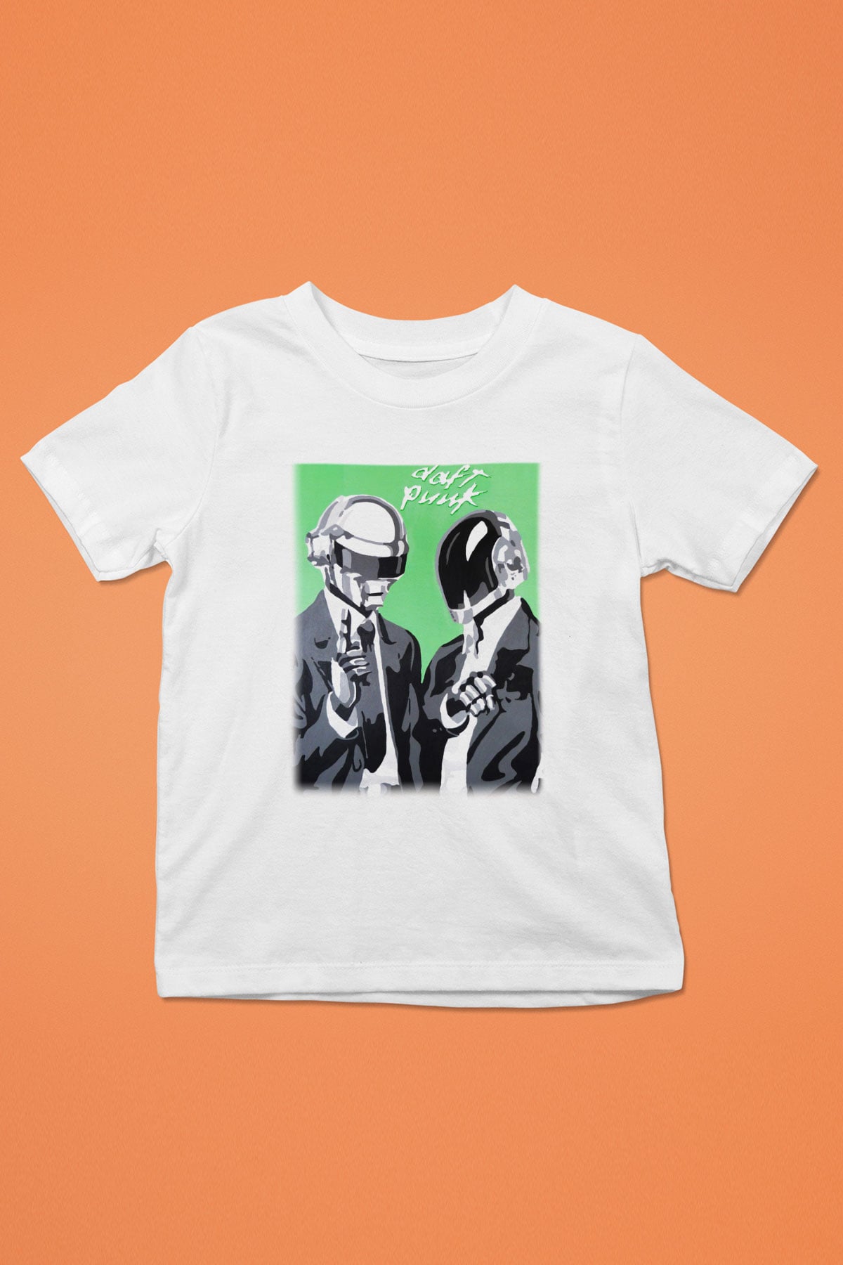 Daft Punk Baskılı Beyaz Unisex Çocuk Tişört