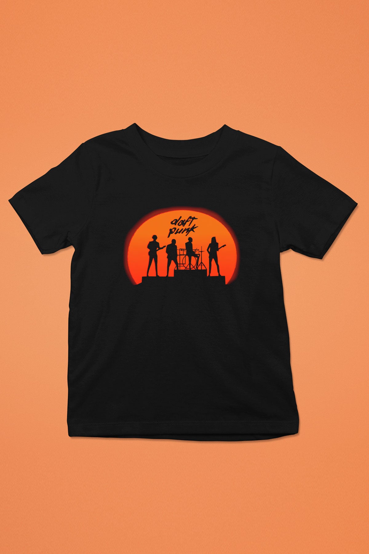Daft Punk Baskılı Siyah Unisex Çocuk Tişört