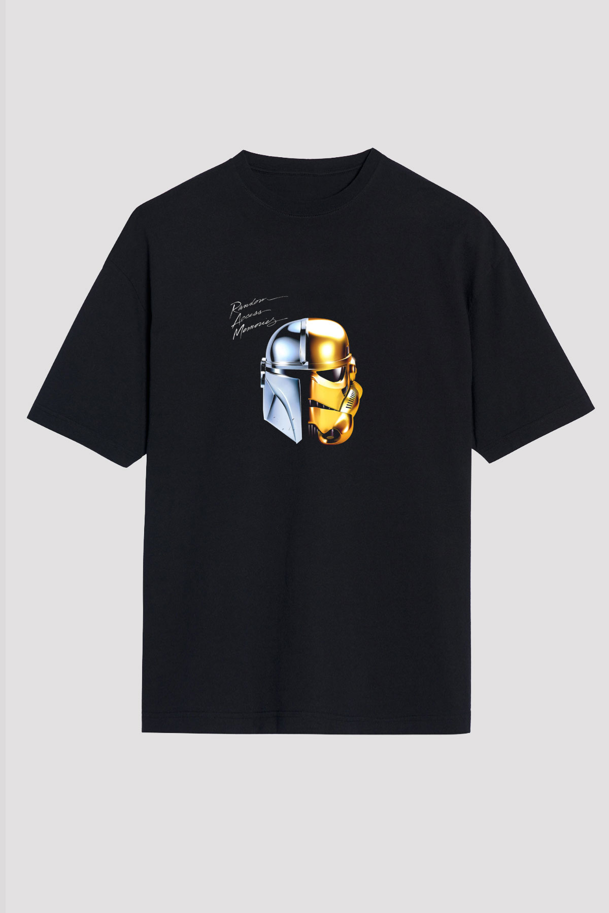 Daft Punk Baskılı Unisex Oversize Siyah Tişört