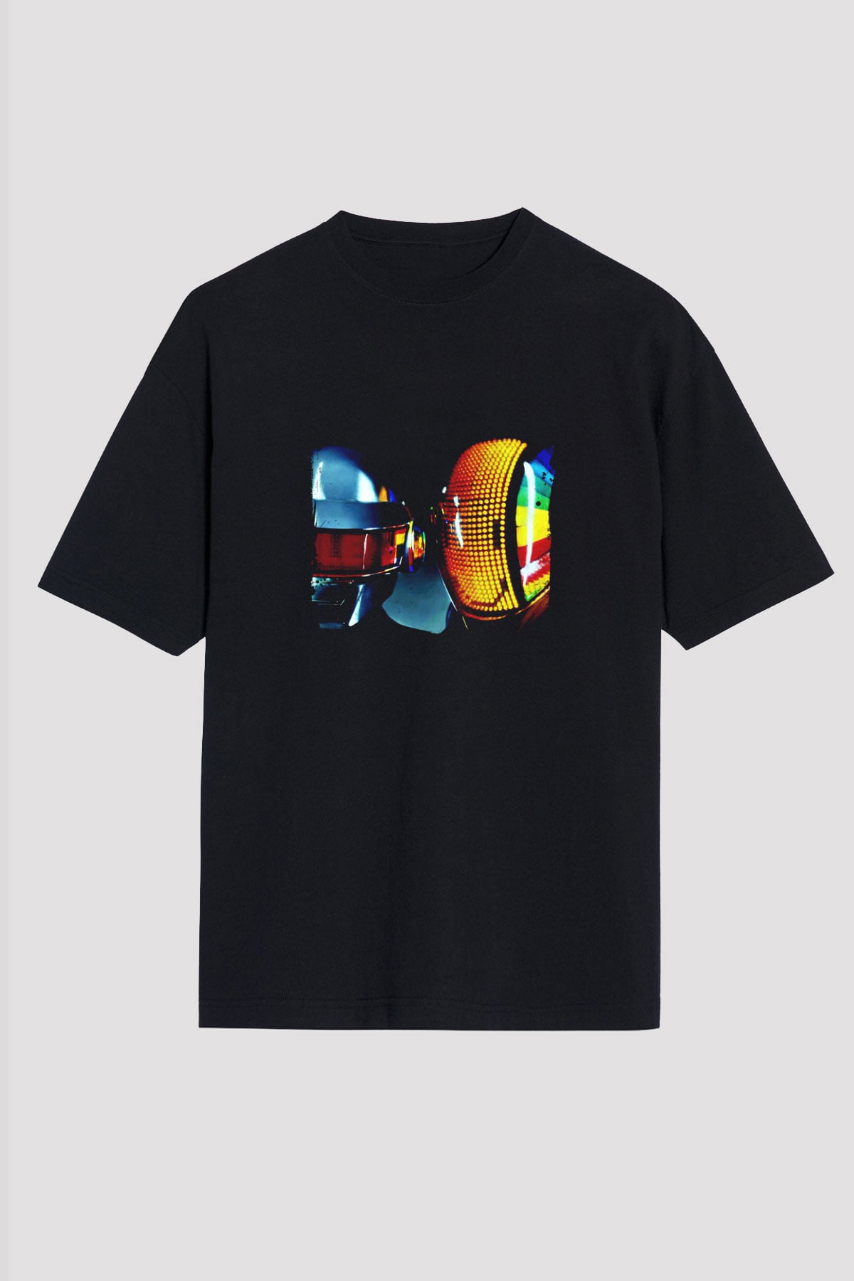 Daft Punk Baskılı Unisex Oversize Siyah Tişört