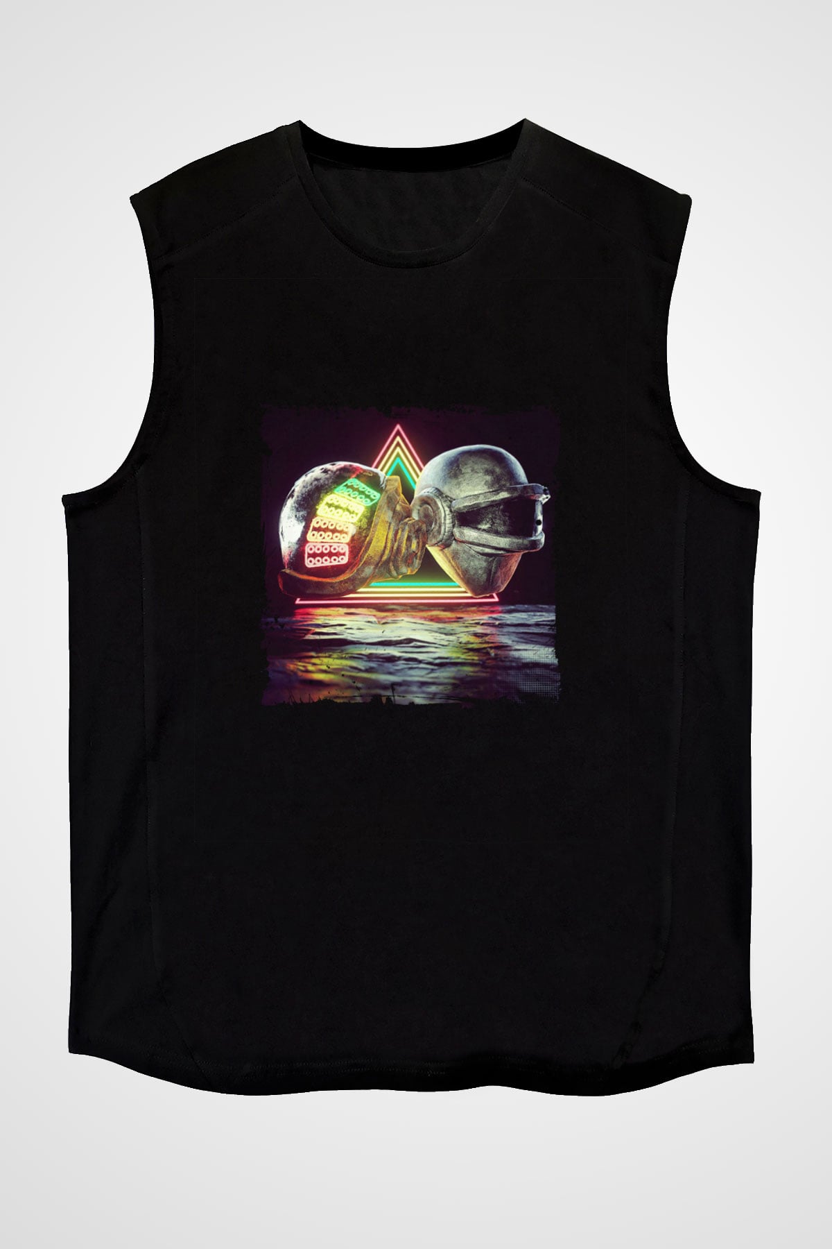 Daft Punk Baskılı Unisex Siyah Kolsuz Tişört