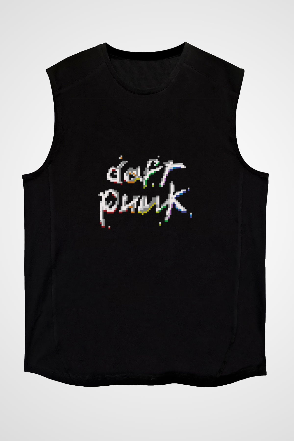 Daft Punk Baskılı Unisex Siyah Kolsuz Tişört