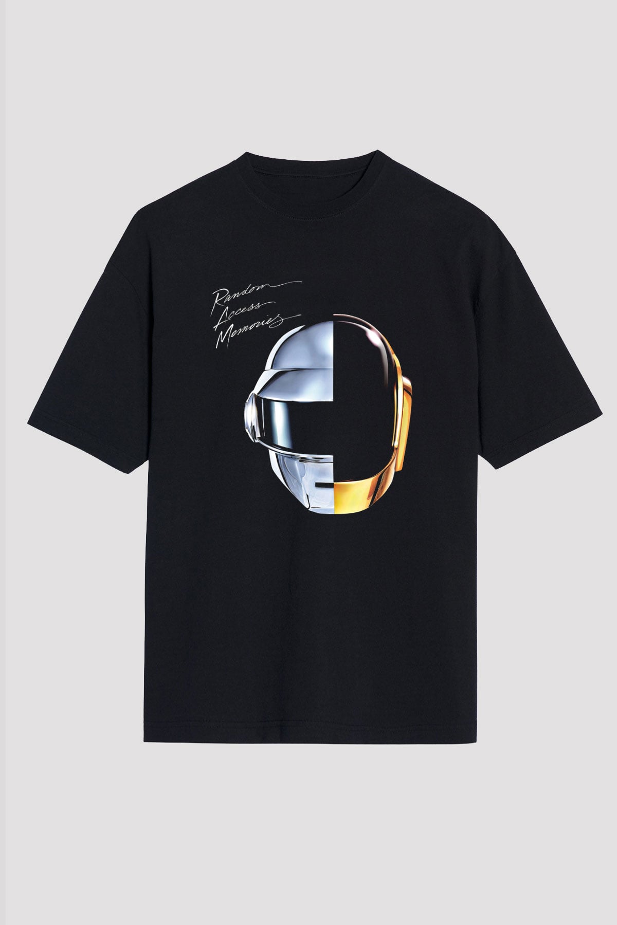 Daft Punk Baskılı Unisex Siyah Oversize Tişört
