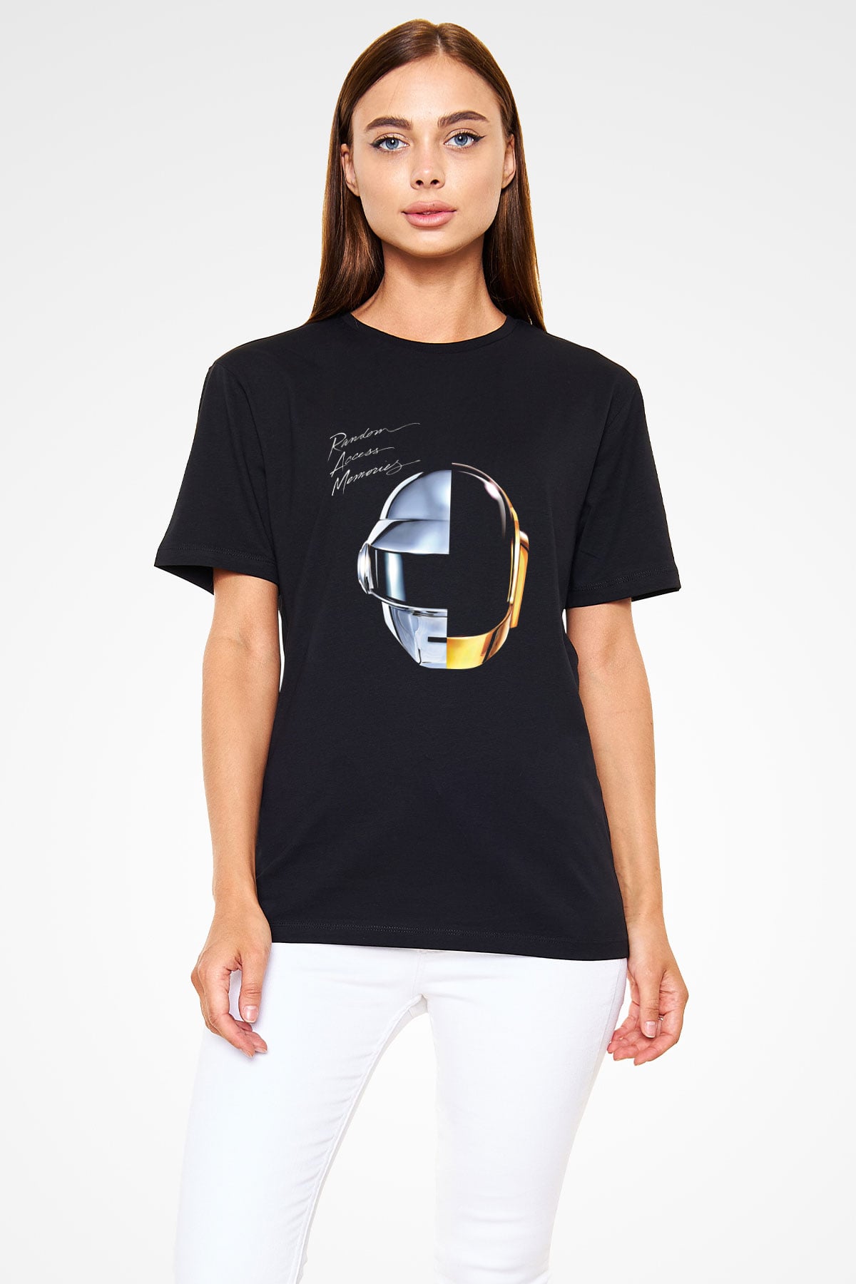 Daft Punk Baskılı Unisex Siyah Tişört