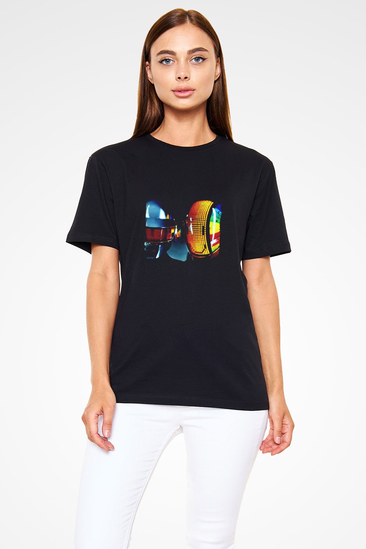 Daft Punk Baskılı Unisex Siyah Tişört