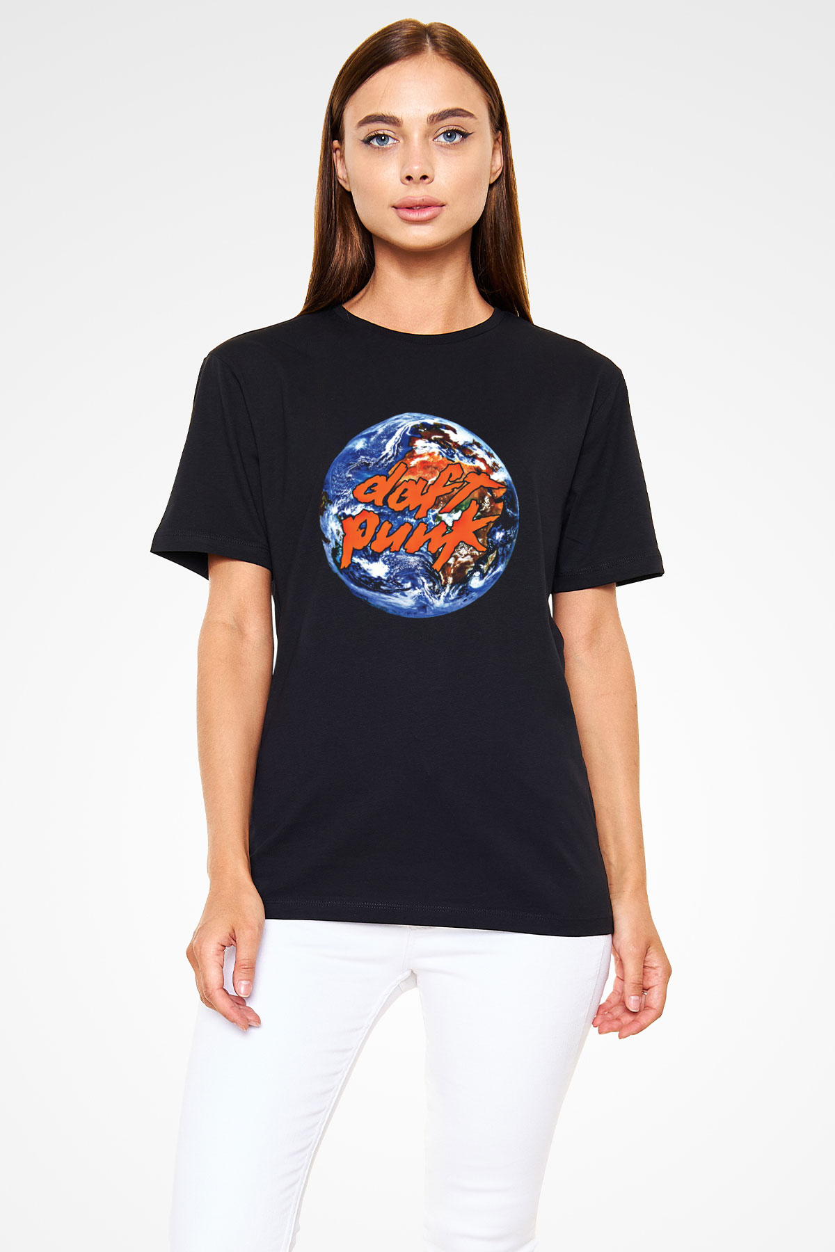 Daft Punk Baskılı Unisex Siyah Tişört