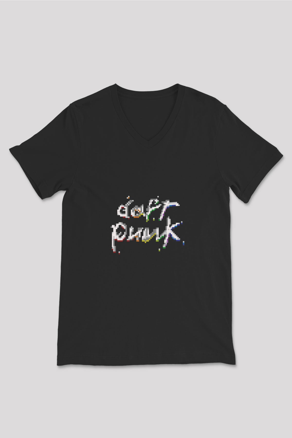 Daft Punk Baskılı Unisex Siyah V Yaka Tişört