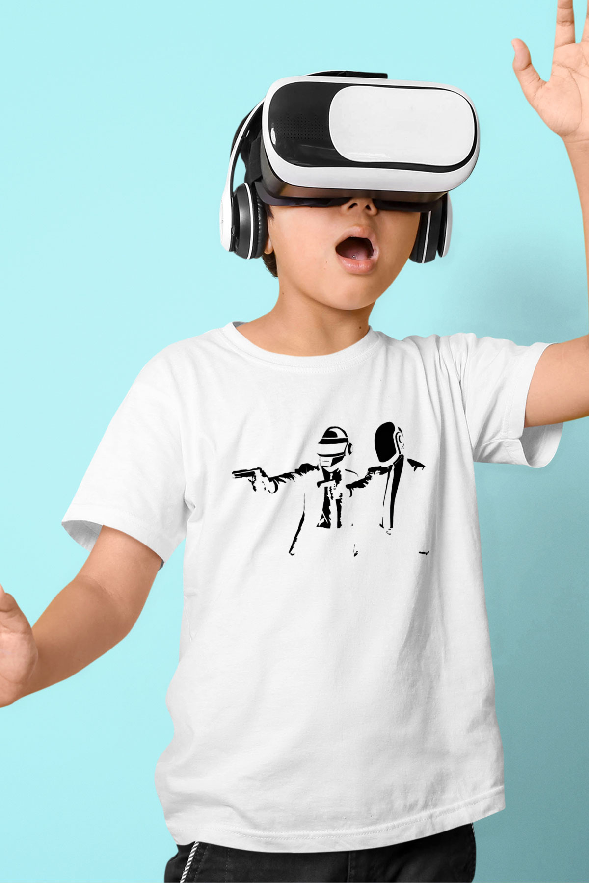 Daft Punk Beyaz Unisex Çocuk Tişört