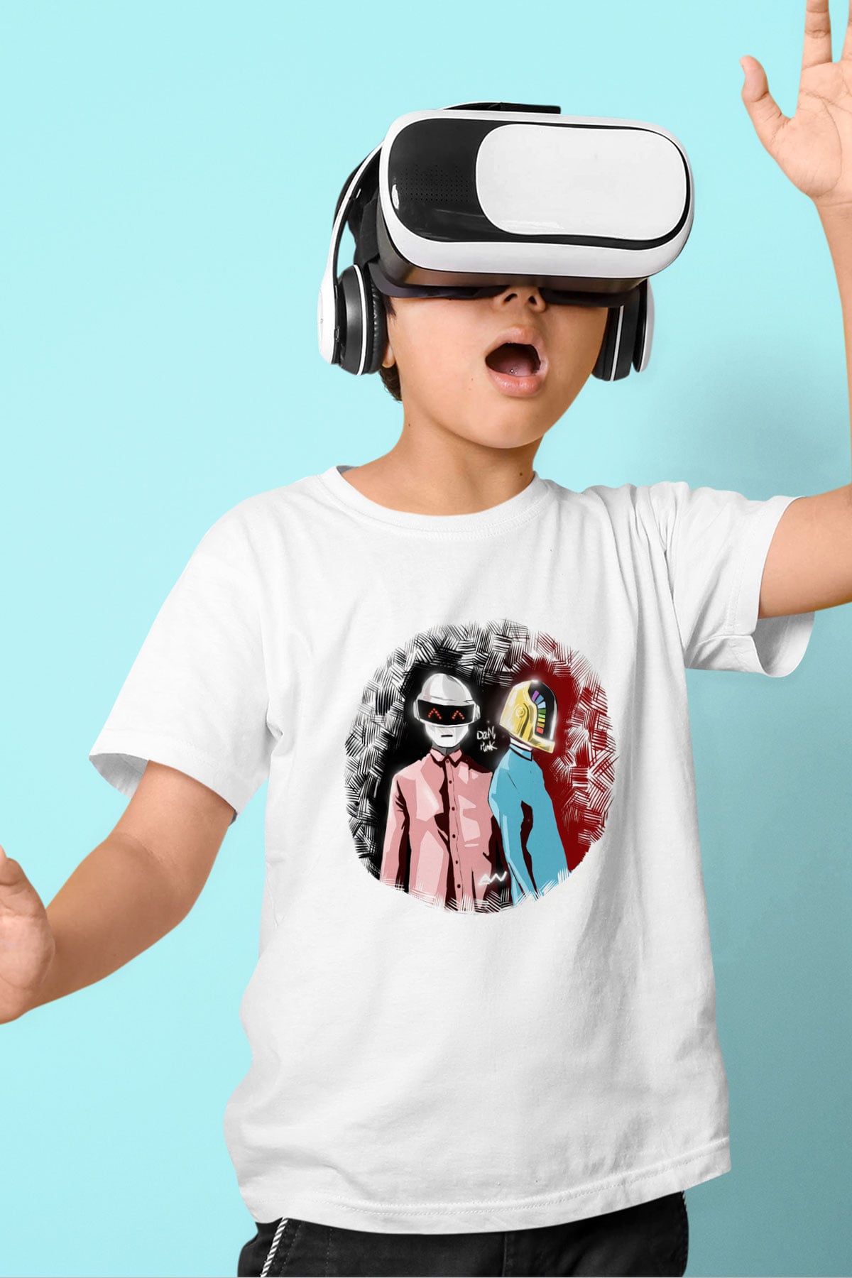 Daft Punk Beyaz Unisex Çocuk Tişört