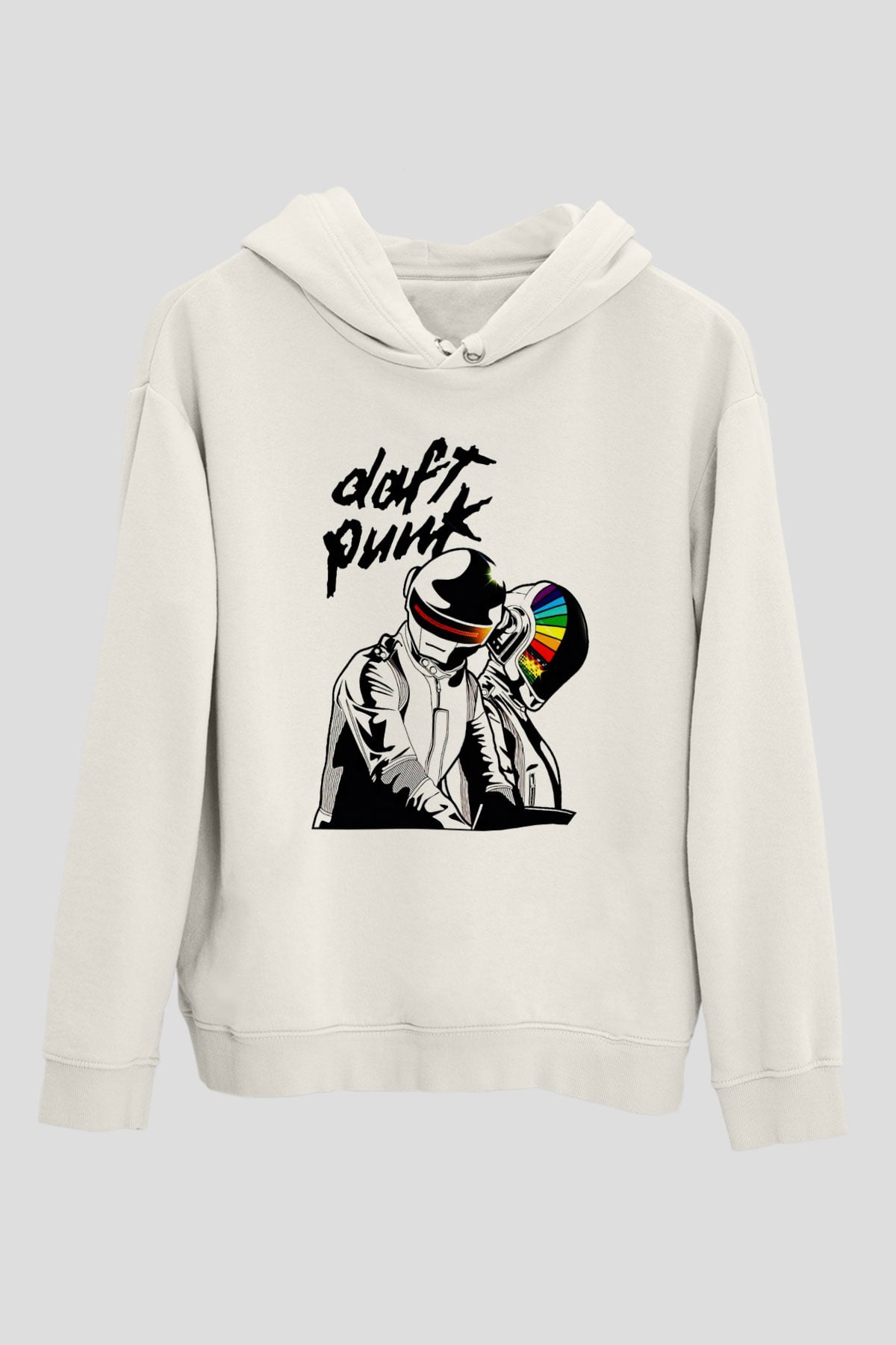 Daft Punk Beyaz Unisex Kapşonlu Sweatshirt
