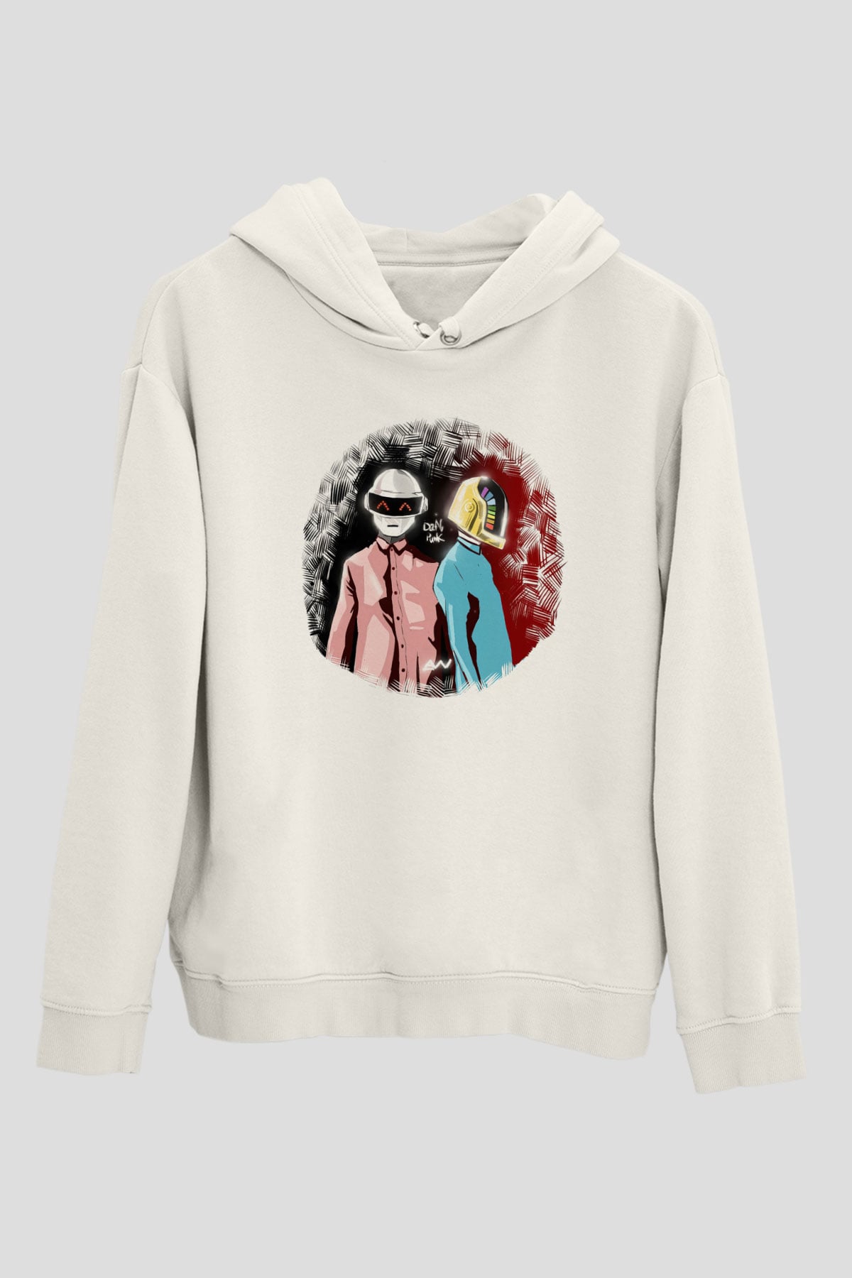 Daft Punk Beyaz Unisex Kapüşonlu Sweatshirt