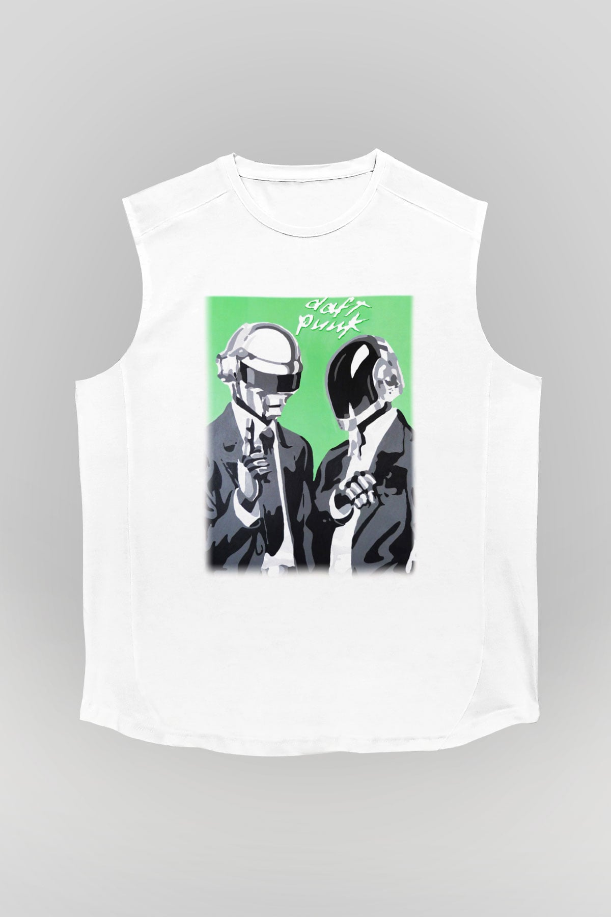 Daft Punk Beyaz Unisex Kolsuz Tişört