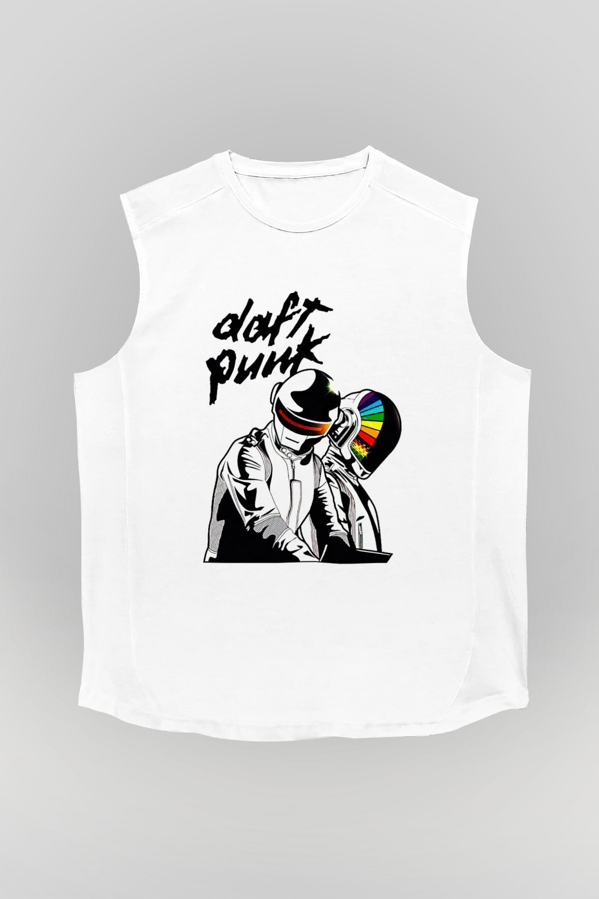 Daft Punk Beyaz Unisex Kolsuz Tişört