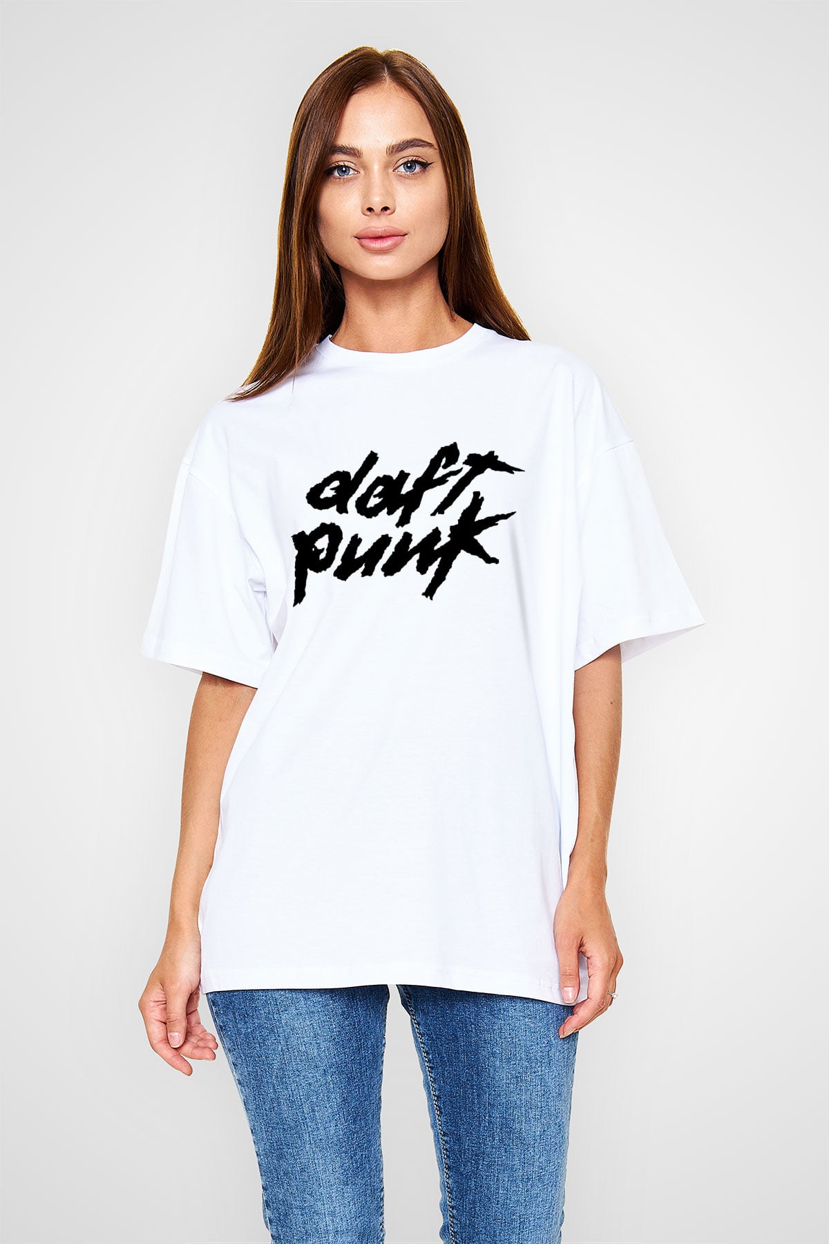 Daft Punk Beyaz Unisex Oversize Tişört T-Shirt