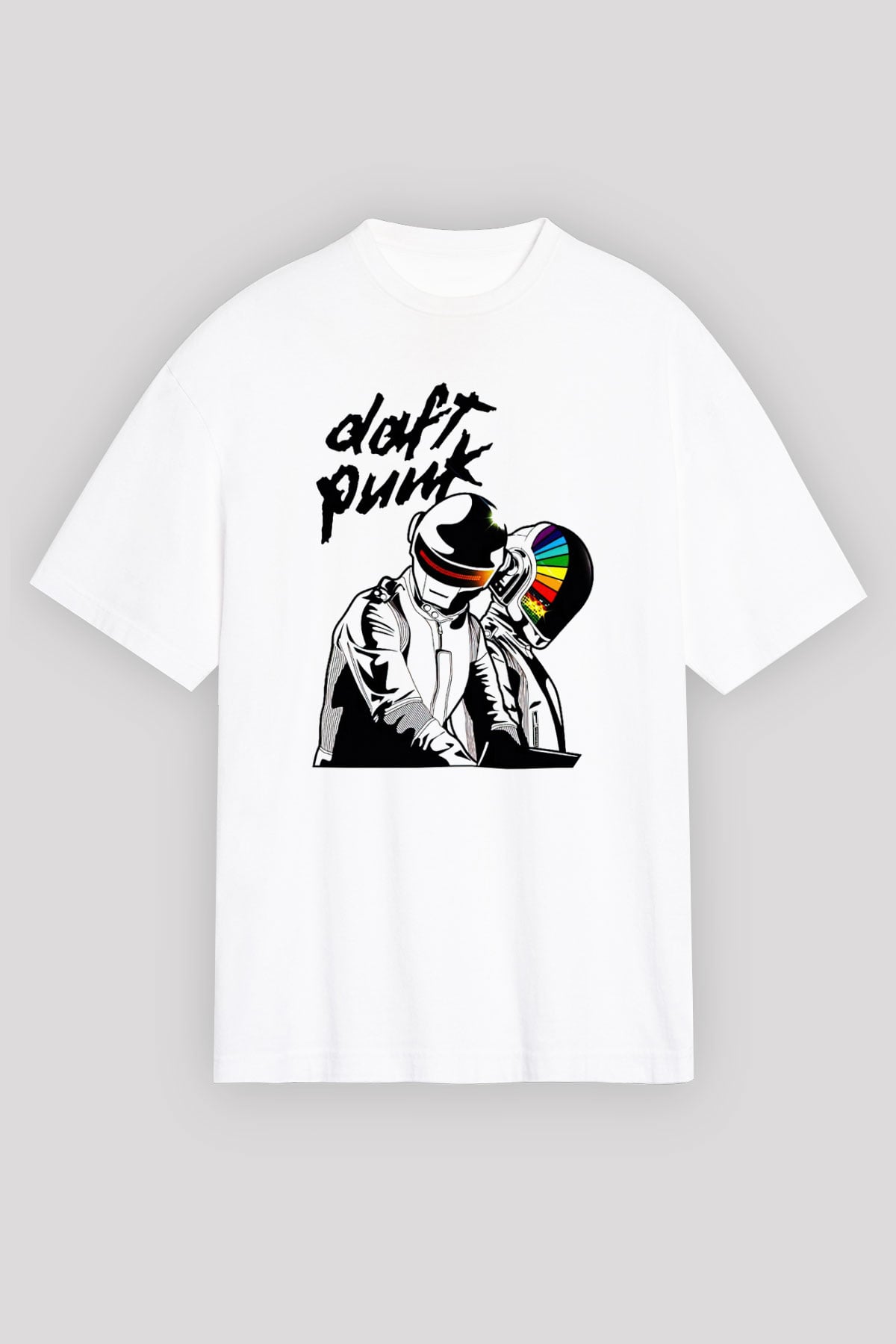 Daft Punk Beyaz Unisex Oversize Tişört T-Shirt