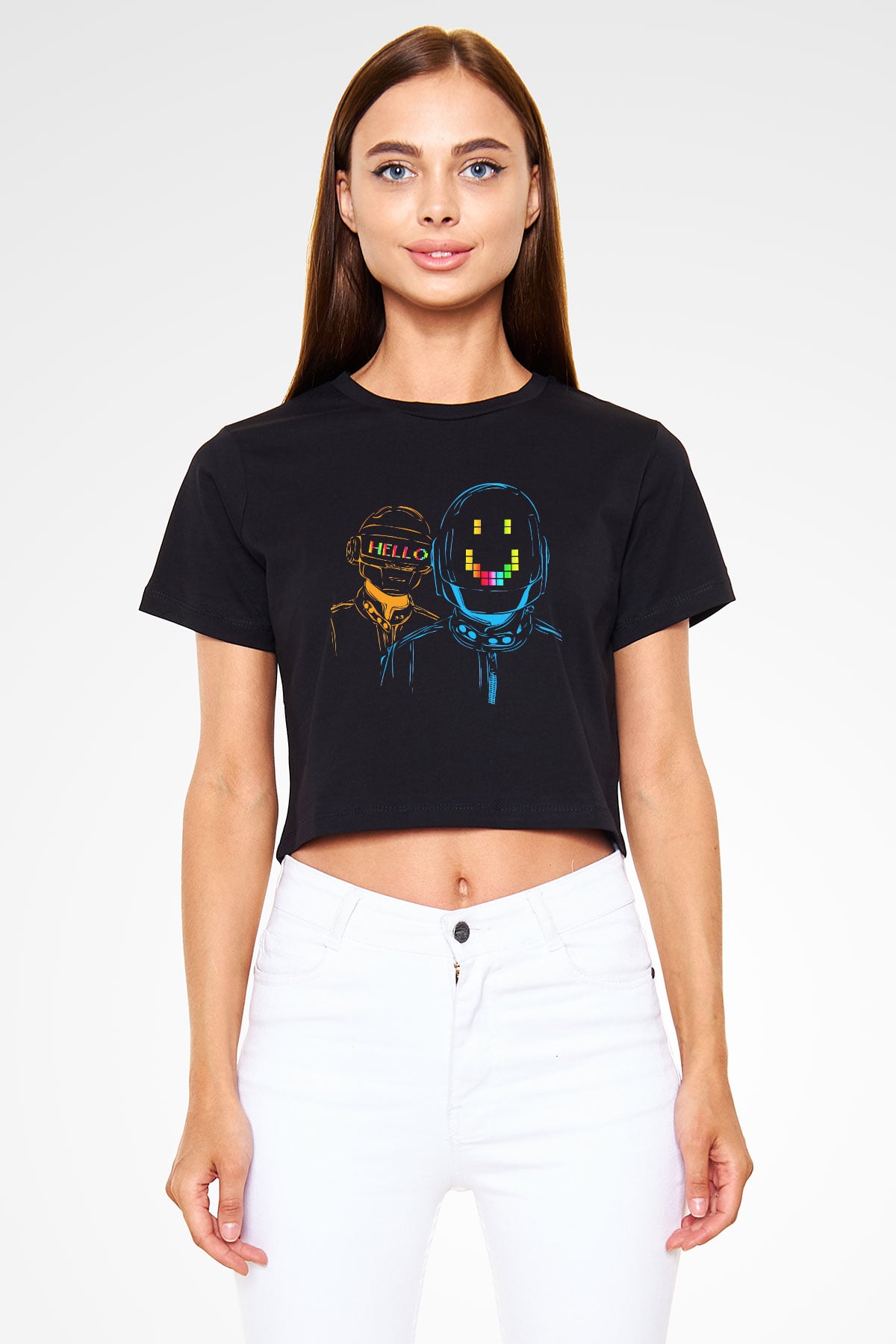 Daft Punk Siyah Crop Top Tişört