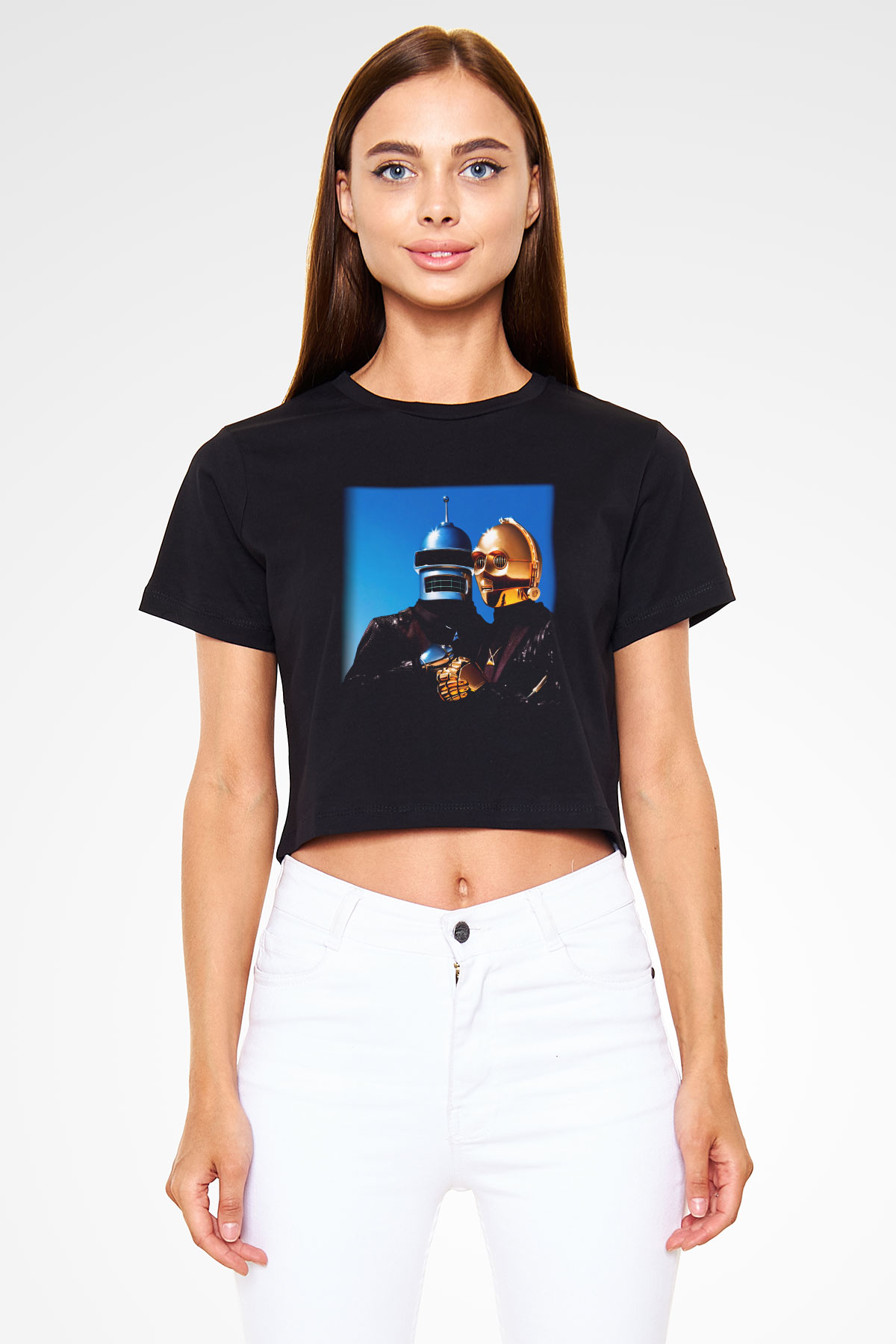 Daft Punk Siyah Crop Top Tişört