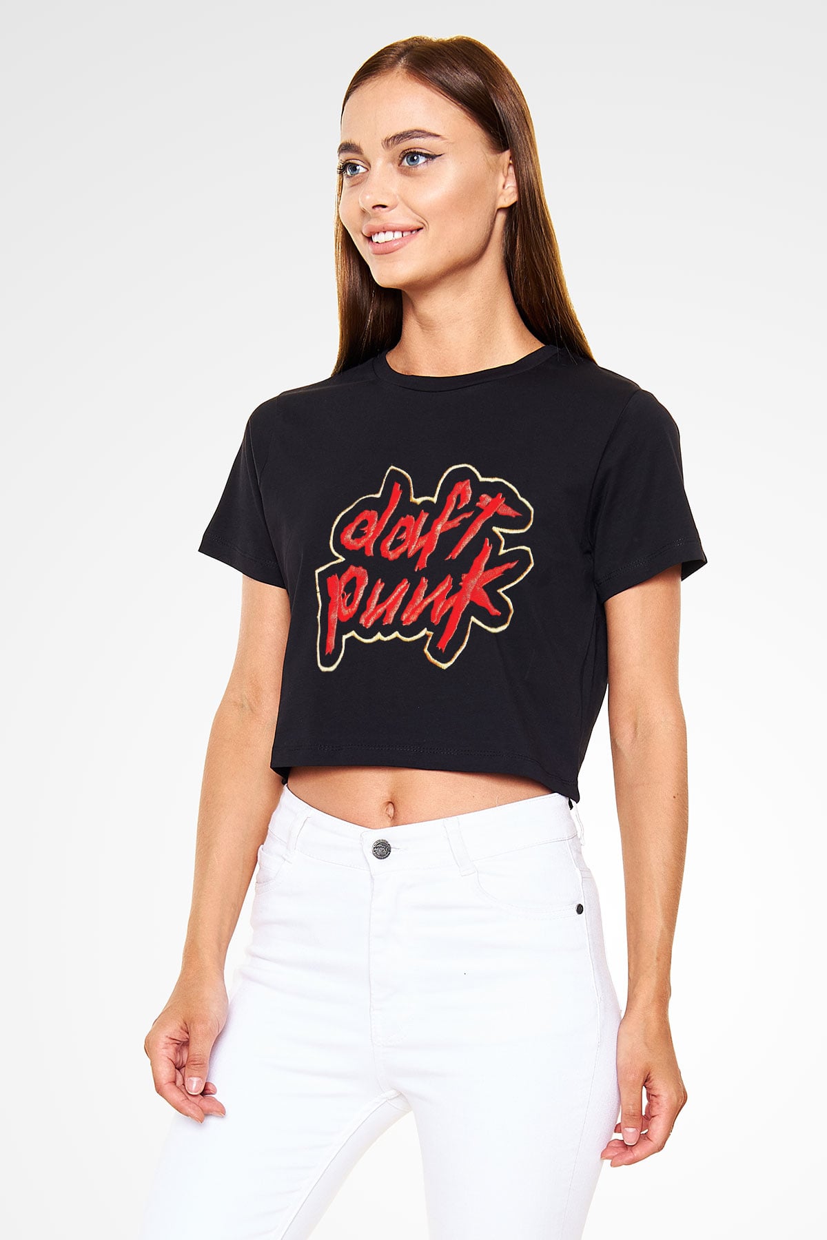 Daft Punk Siyah Crop Top Tişört