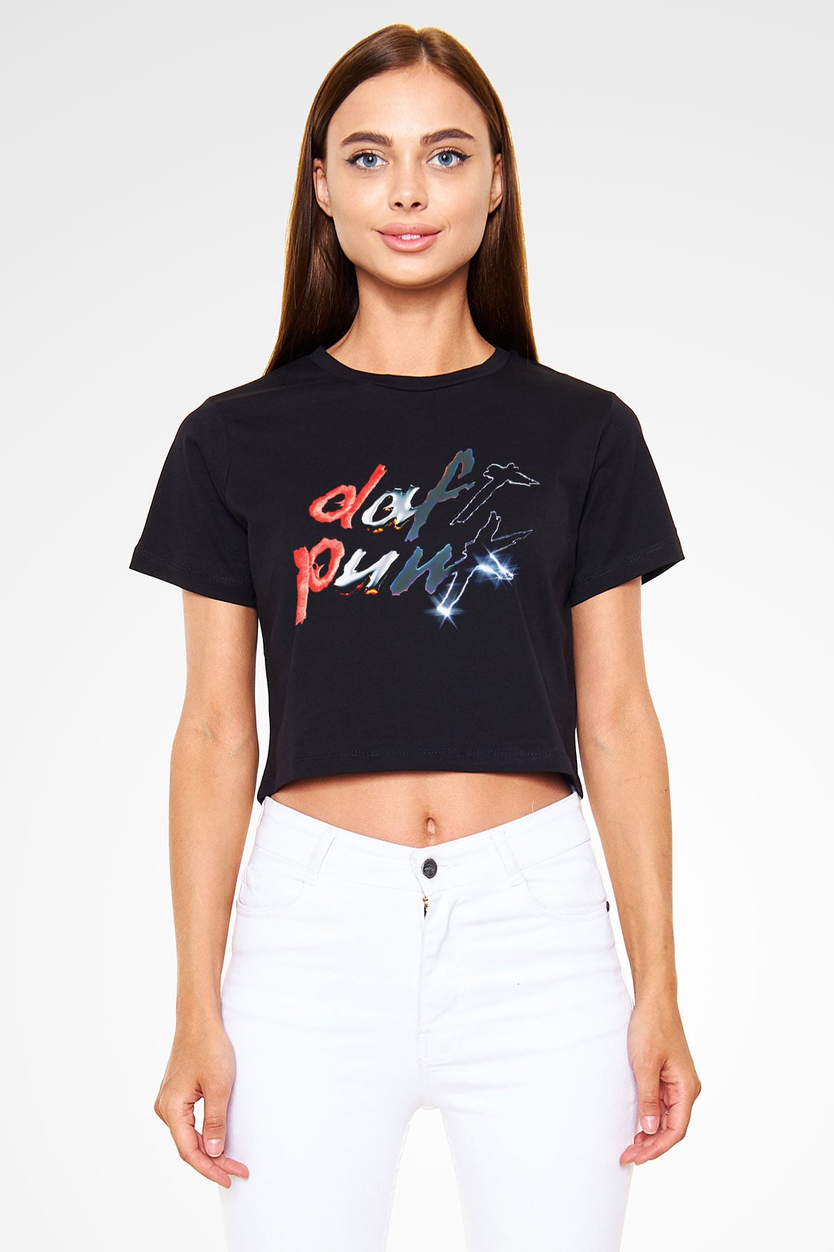 Daft Punk Siyah Crop Top Tişört