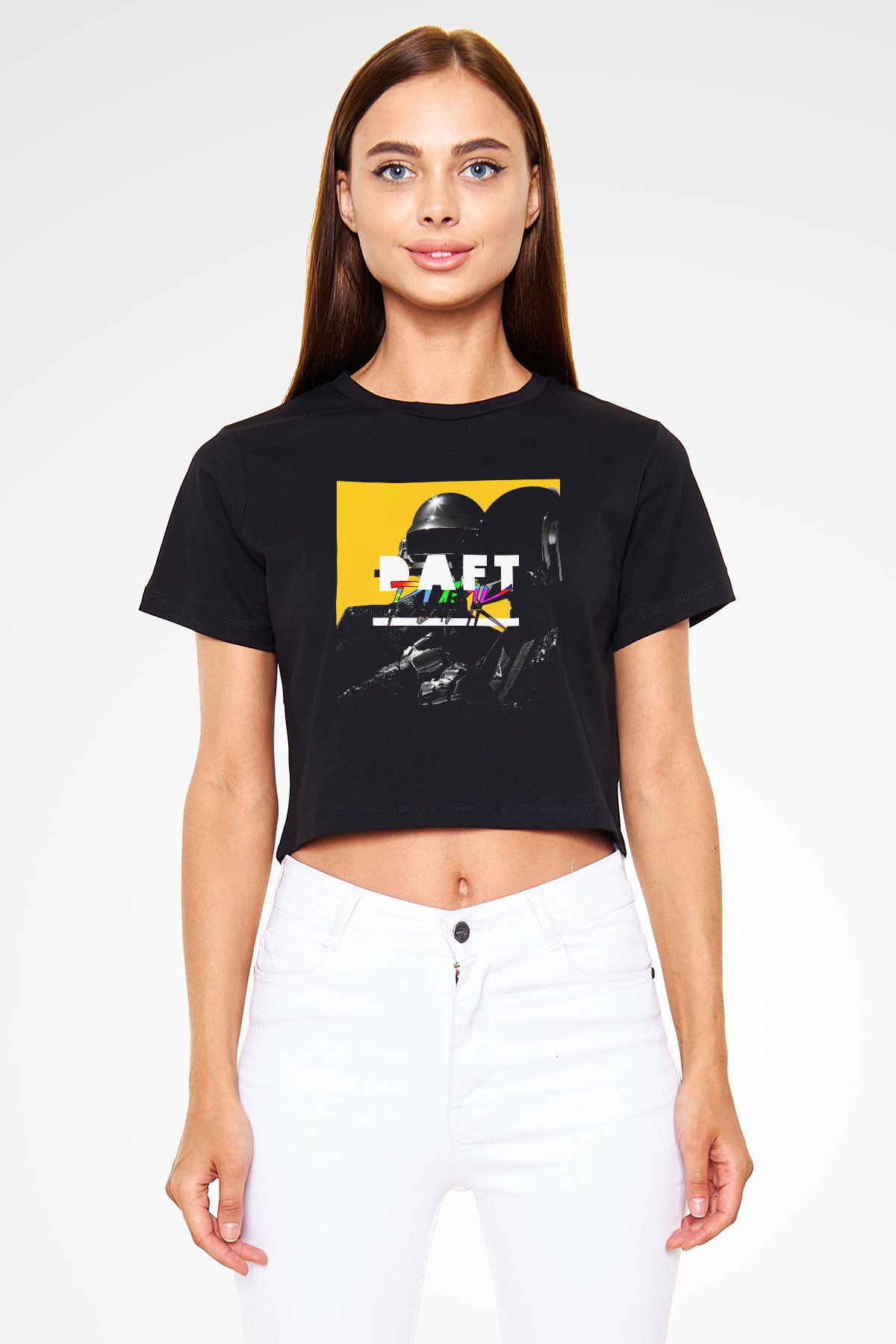 Daft Punk Siyah Crop Top Tişört