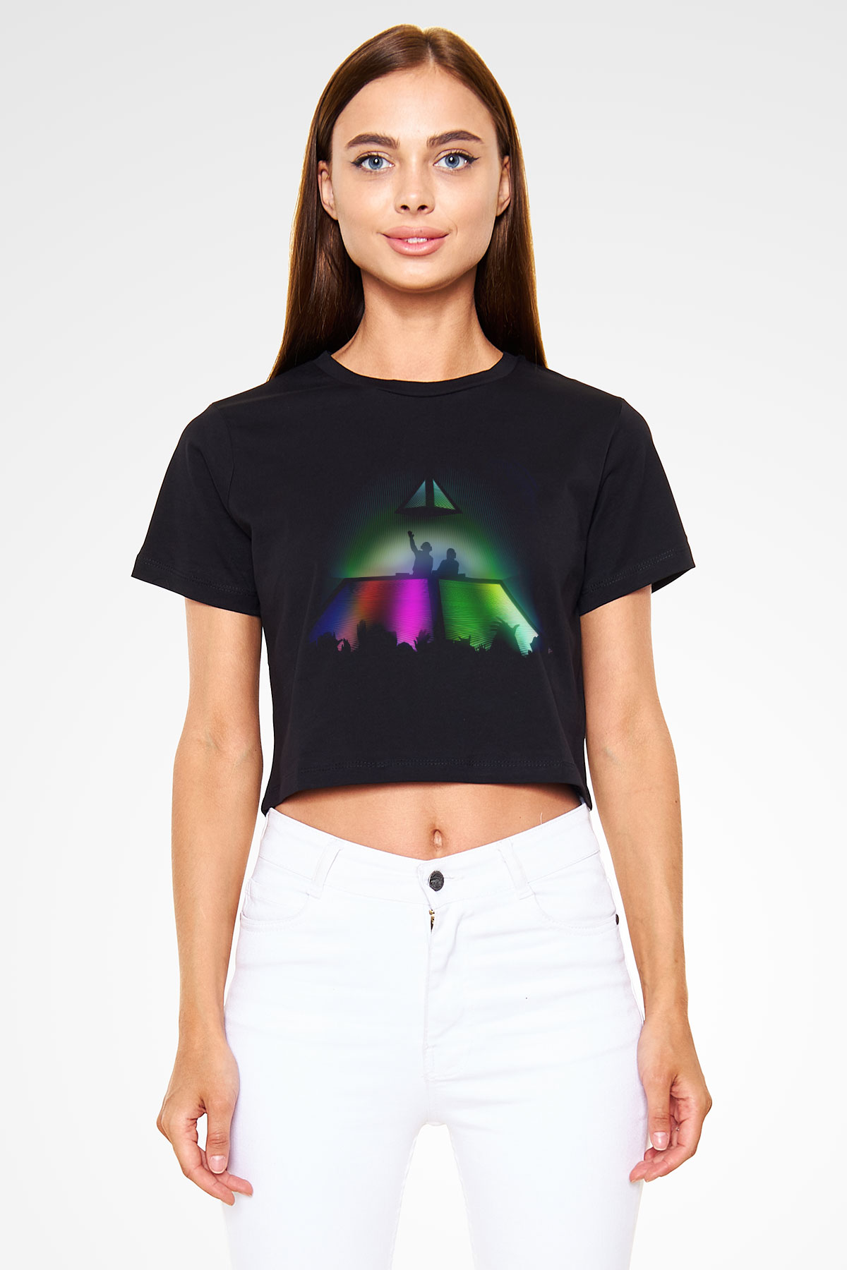 Daft Punk Siyah Crop Top Tişört
