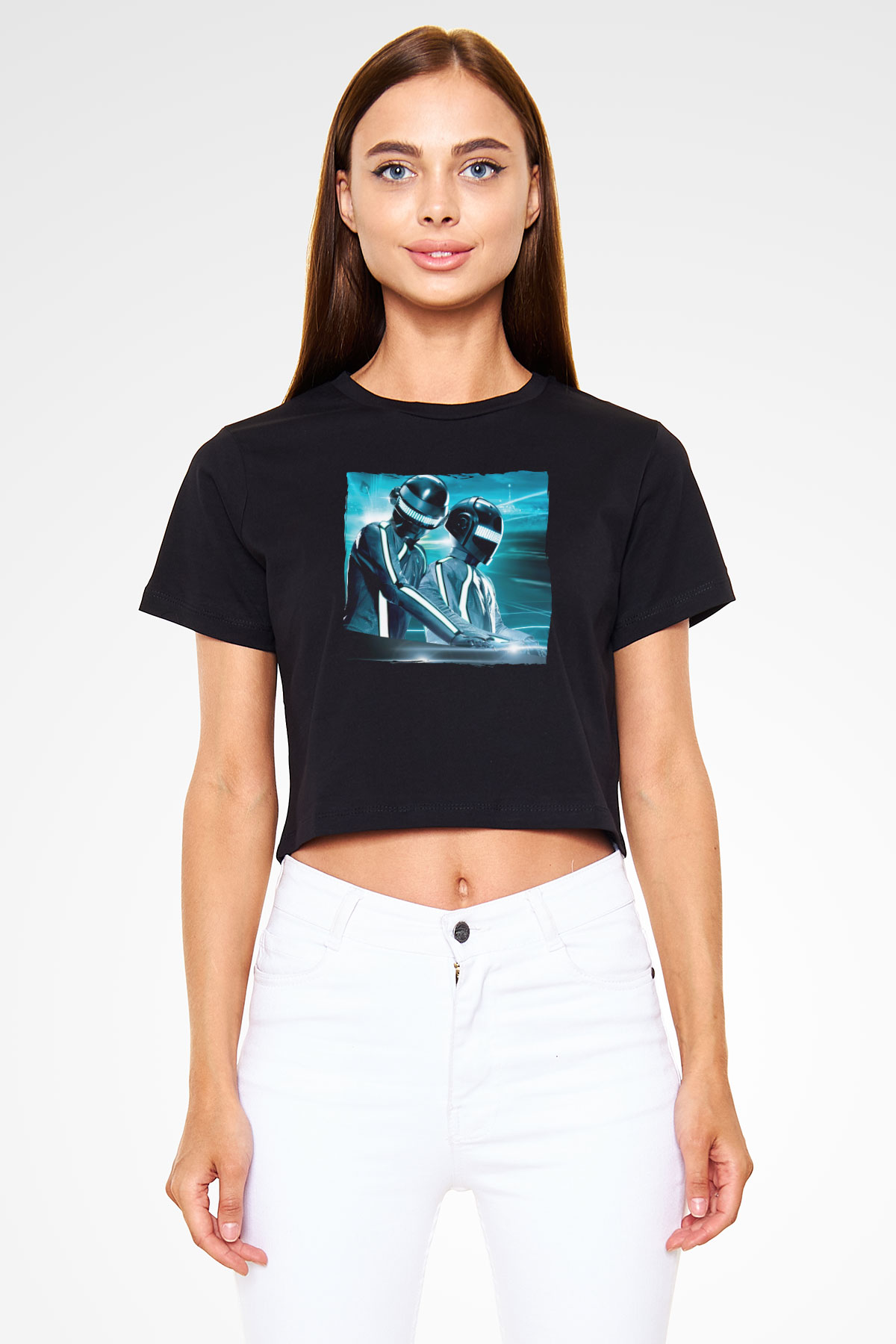 Daft Punk Siyah  Crop Top Tişört