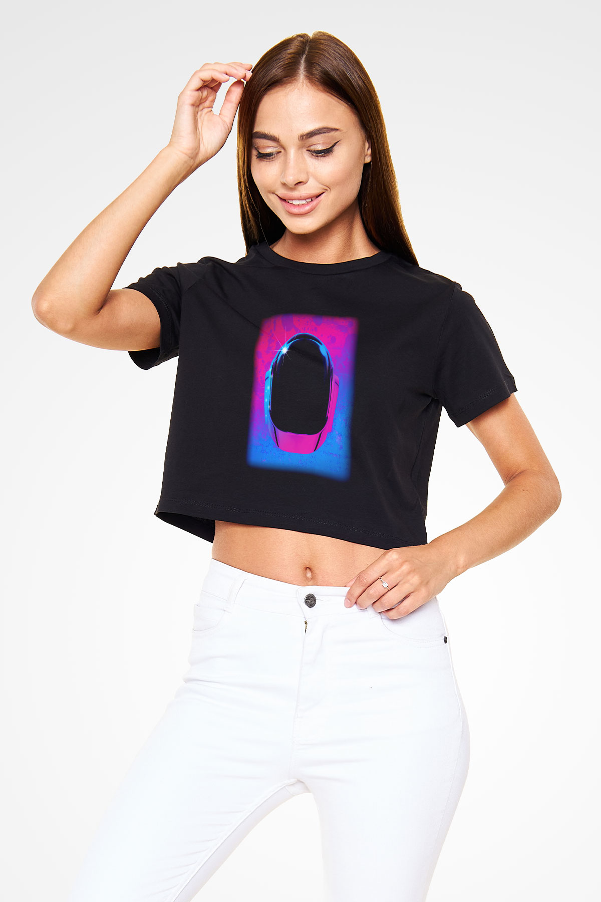 Daft Punk Siyah Crop Top Tişört