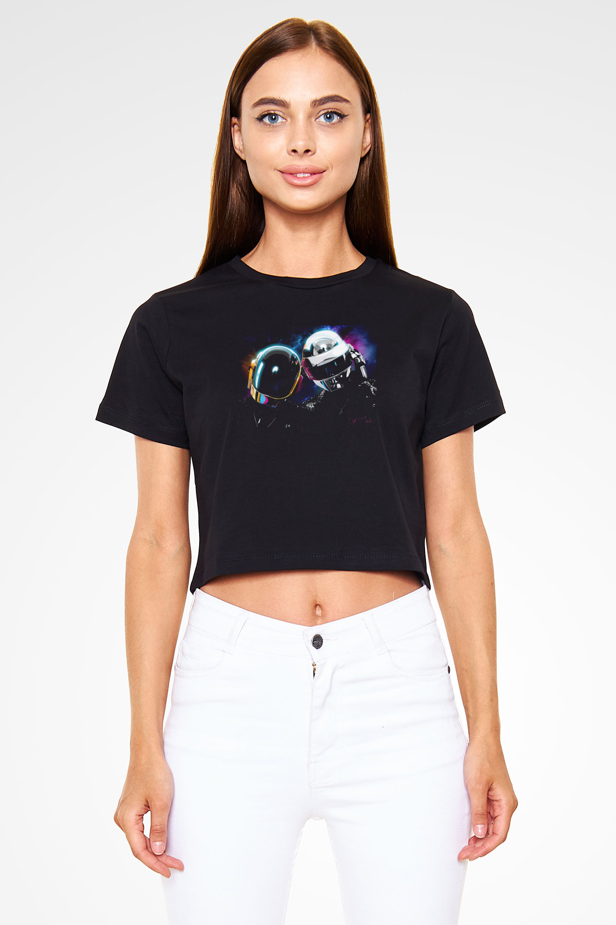 Daft Punk Siyah  Crop Top Tişört