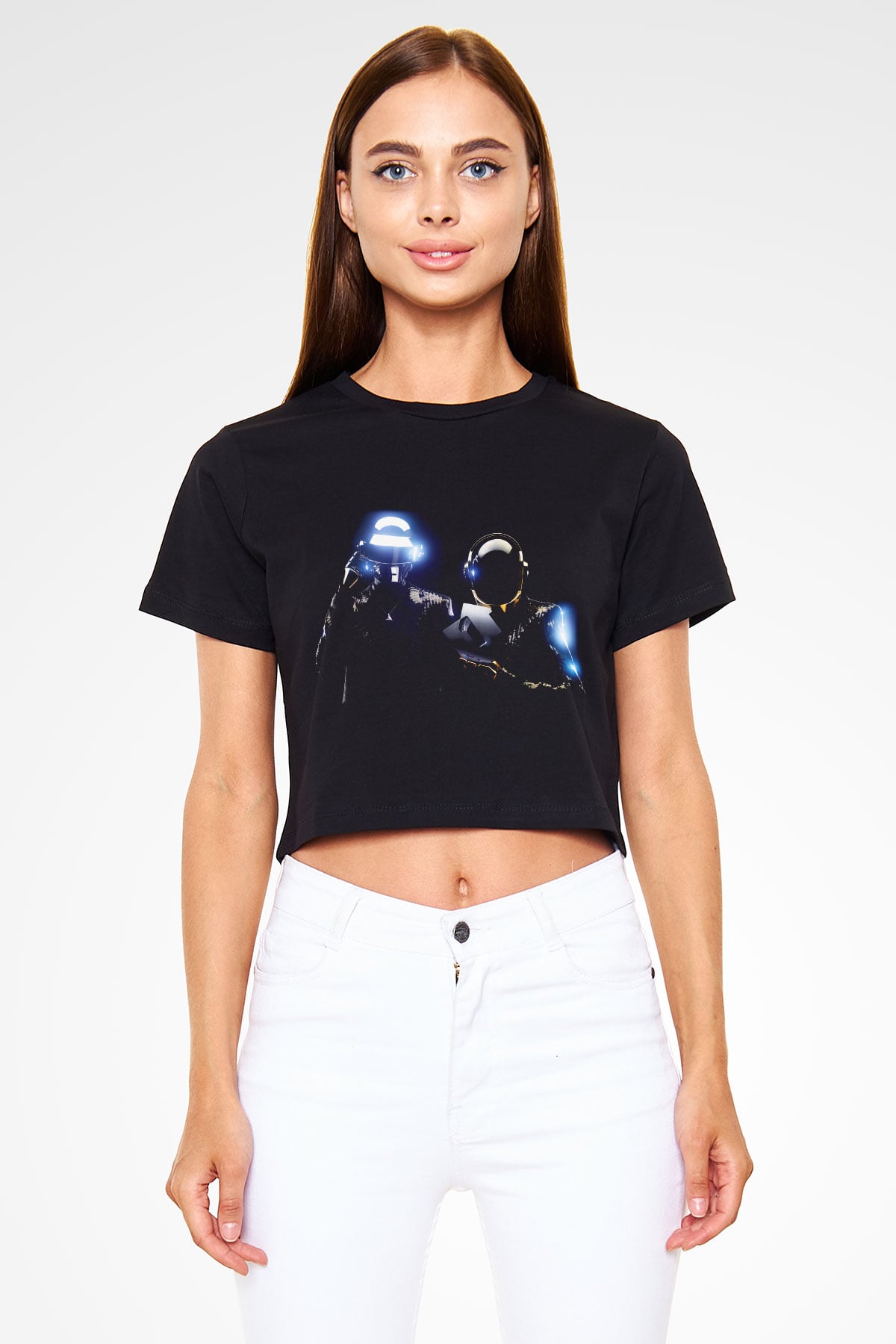 Daft Punk Siyah Crop Top Tişört