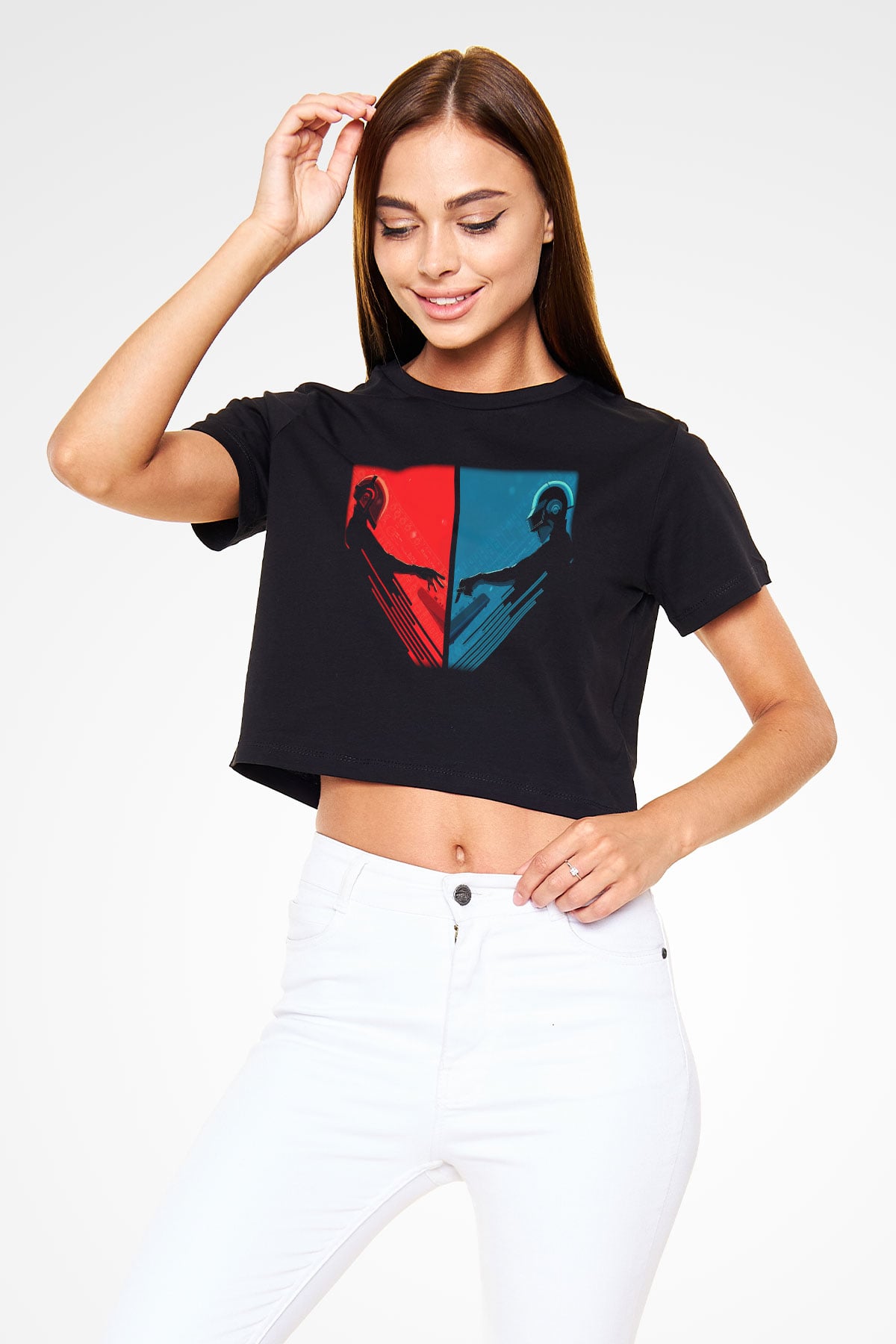 Daft Punk Siyah Crop Top Tişört