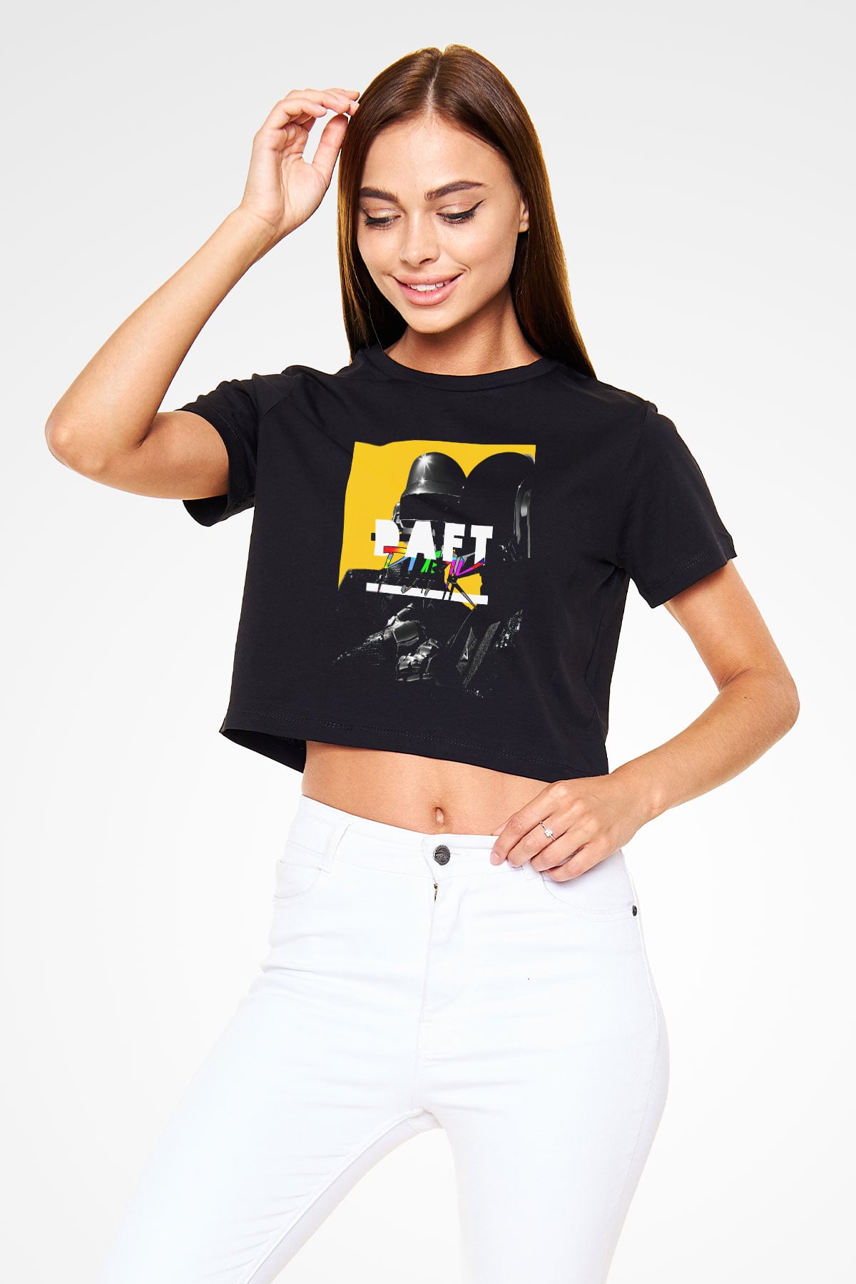 Daft Punk Siyah Crop Top Tişört
