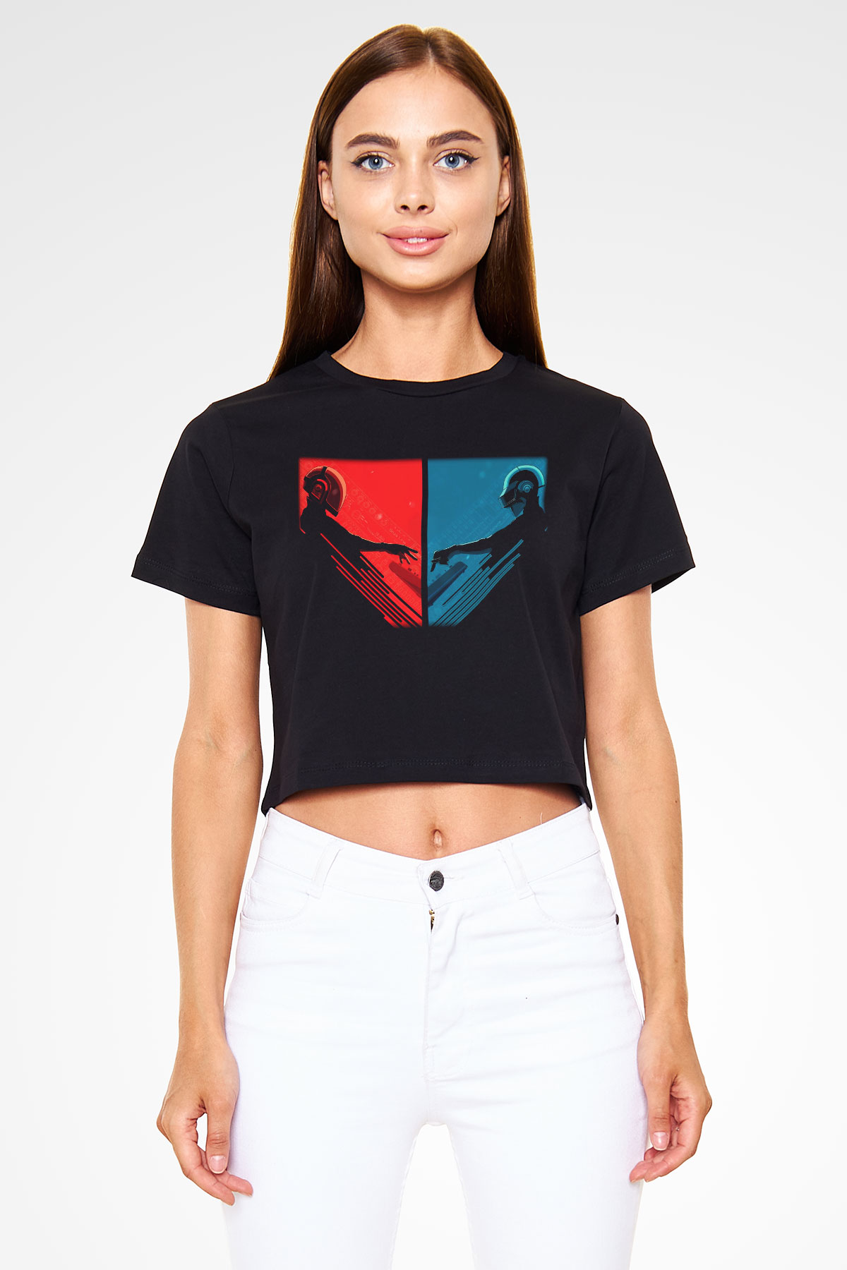 Daft Punk Siyah Crop Top Tişört