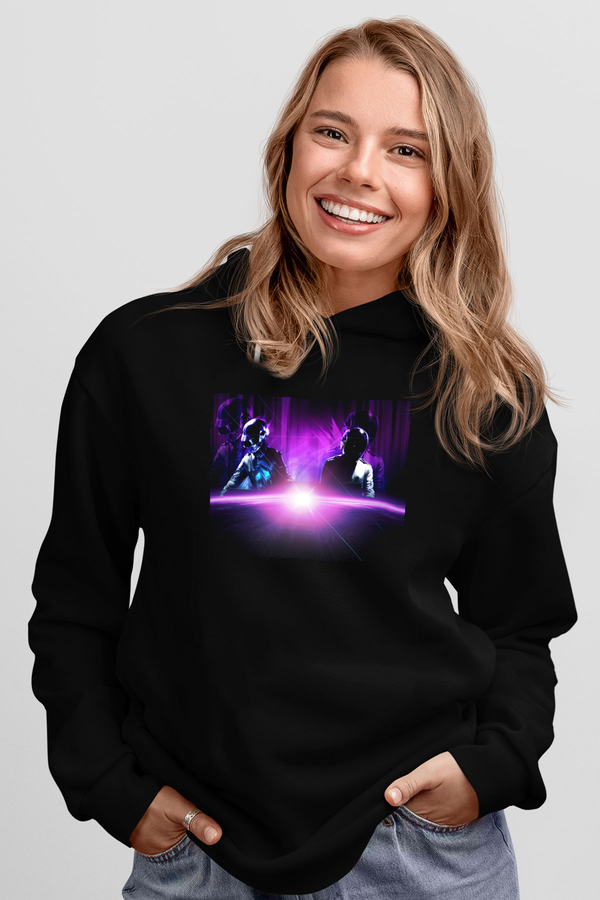 Daft Punk Siyah Unisex Kapüşonlu Sweatshirt
