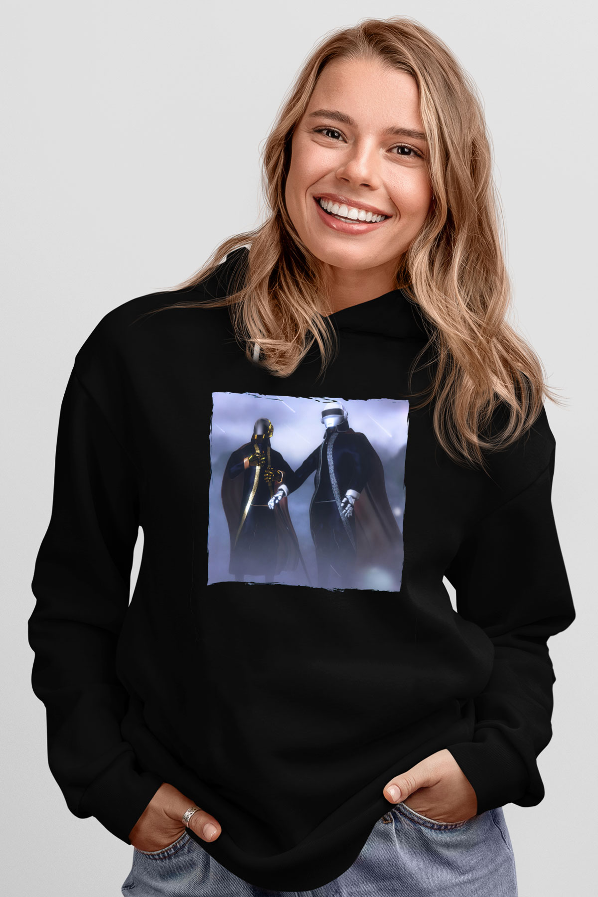 Daft Punk Siyah Unisex Kapüşonlu Sweatshirt