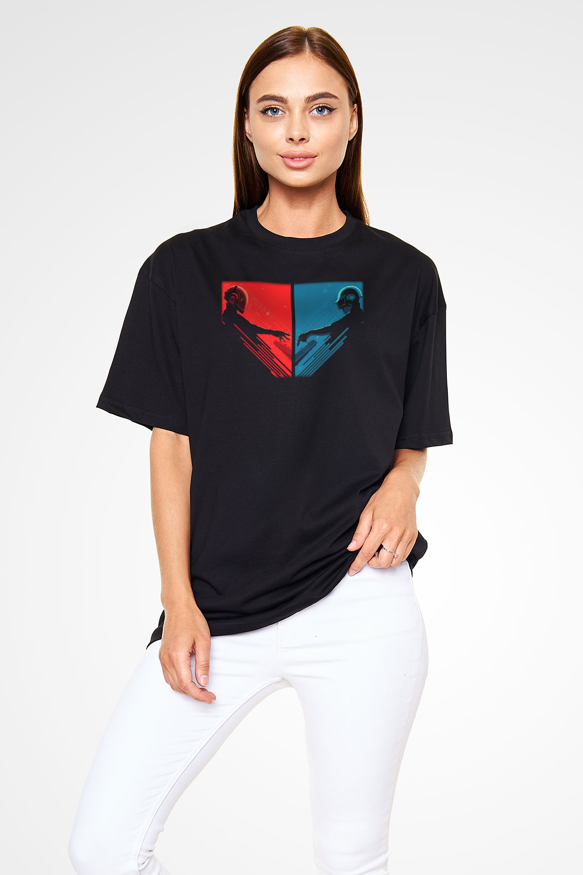 Daft Punk Siyah Unisex Oversize Tişört T-Shirt