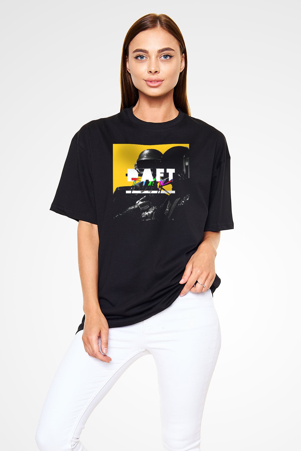 Daft Punk Siyah Unisex Oversize Tişört T-Shirt